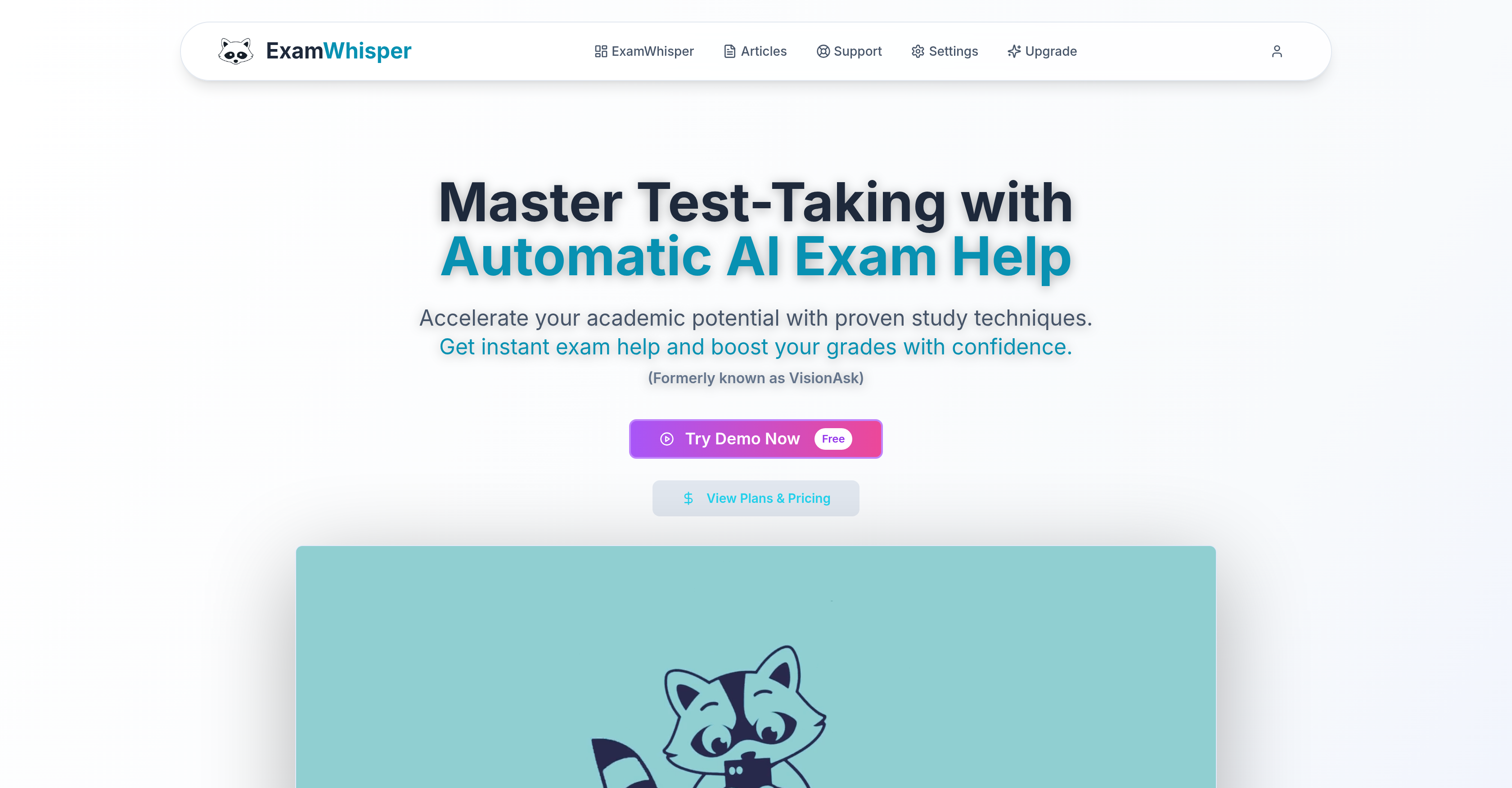 ExamWhisper - Screenshot showing the interface and features of this AI tool