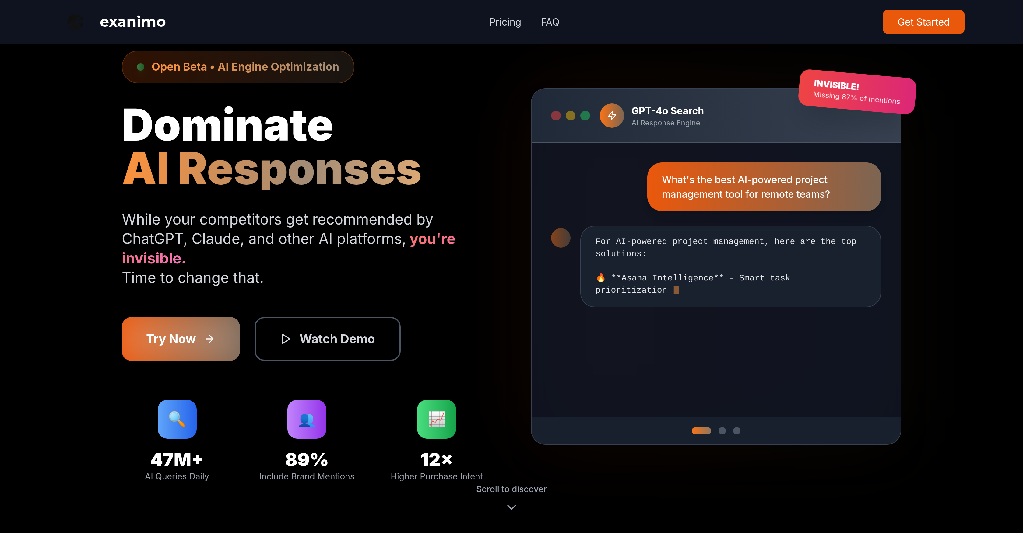 Exanimo.ai - Screenshot showing the interface and features of this AI tool