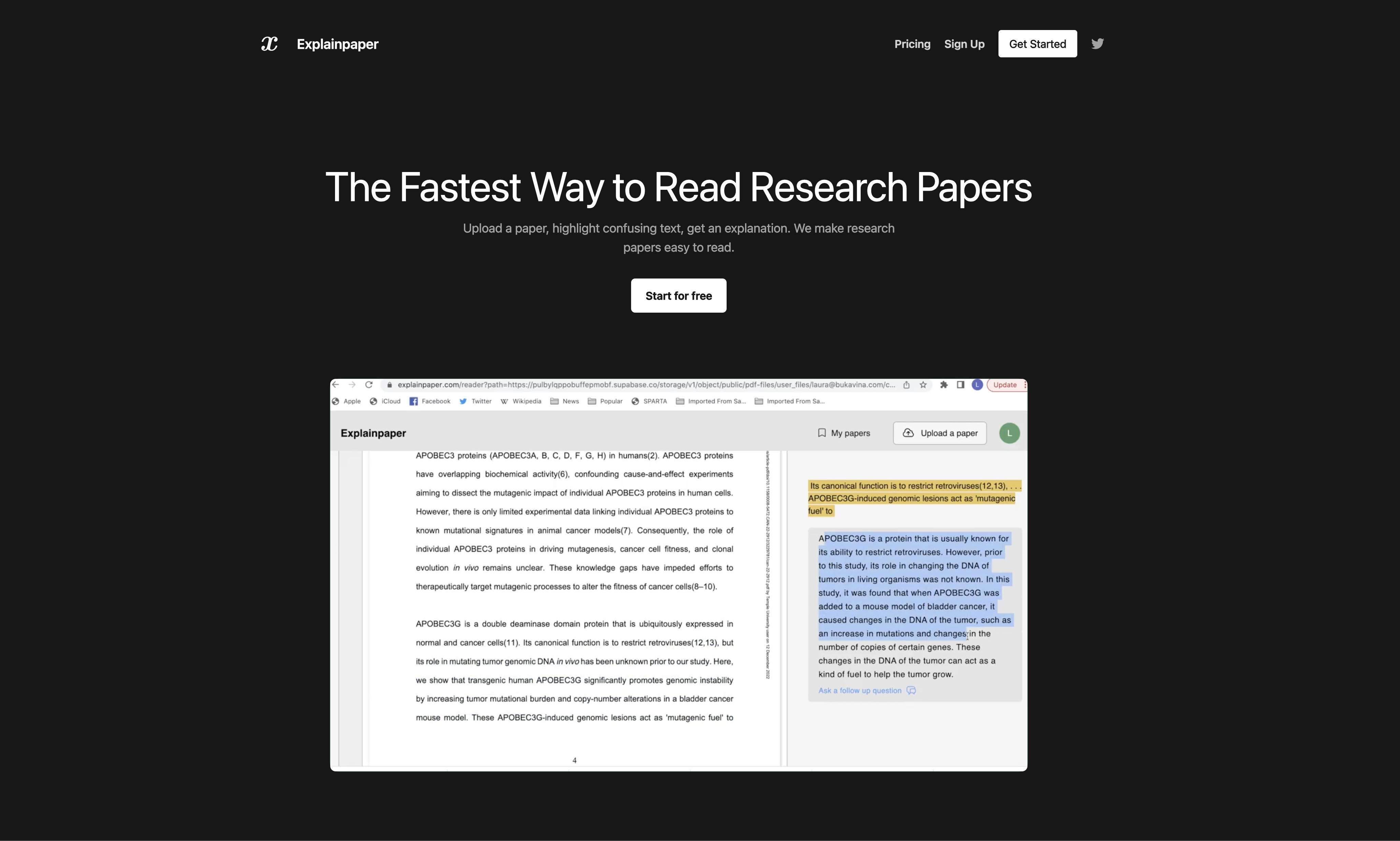 Explainpaper - Screenshot showing the interface and features of this AI tool