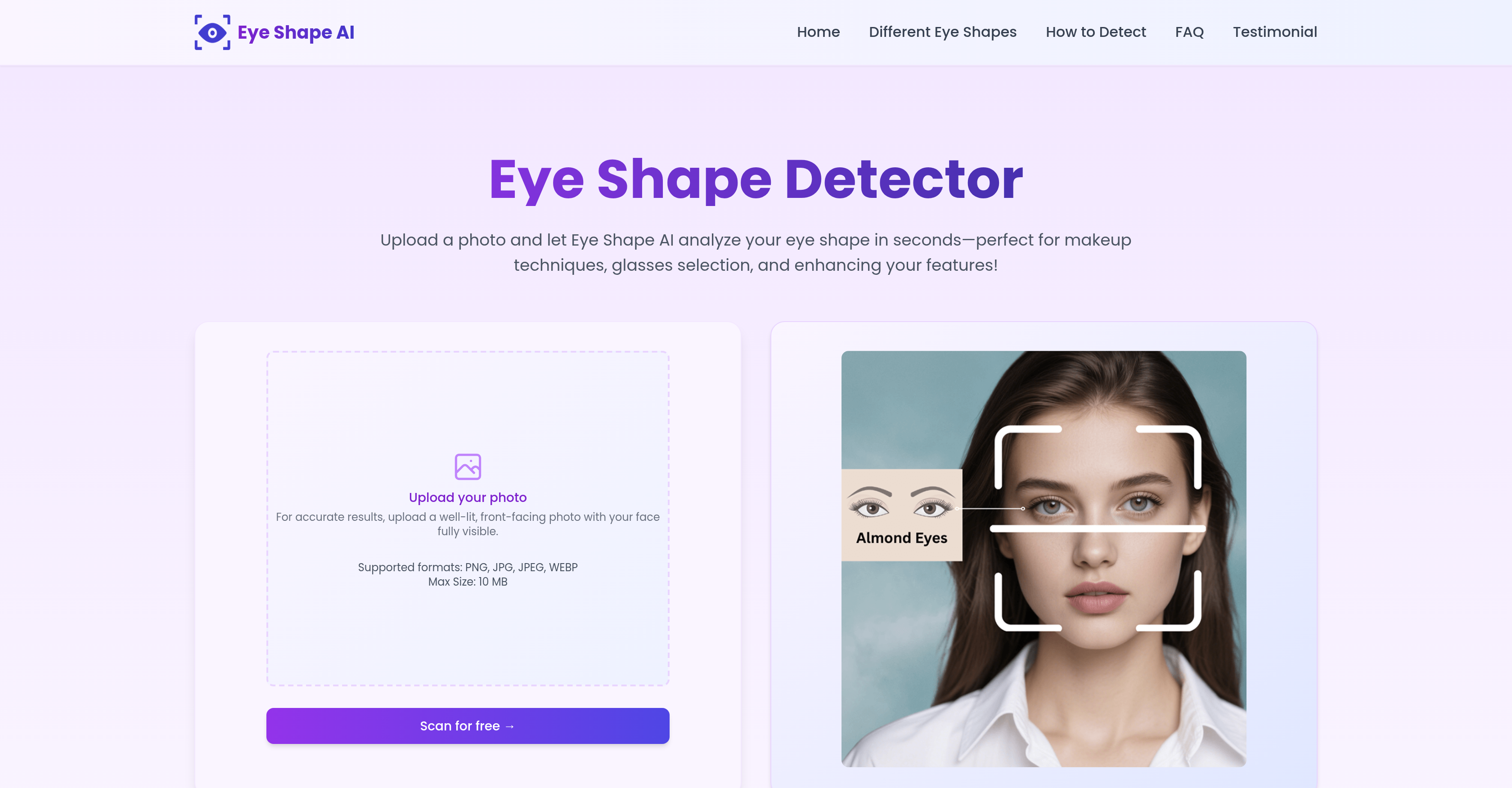 Eye Shape AI - Screenshot showing the interface and features of this AI tool