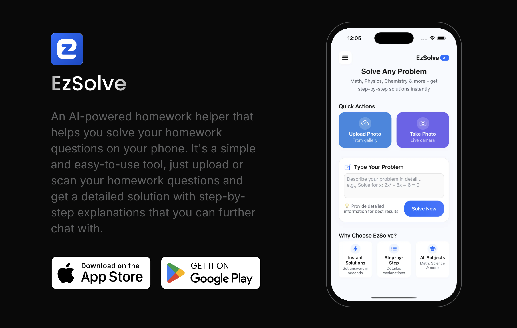 EzSolve: AI Homework Helper - Screenshot showing the interface and features of this AI tool