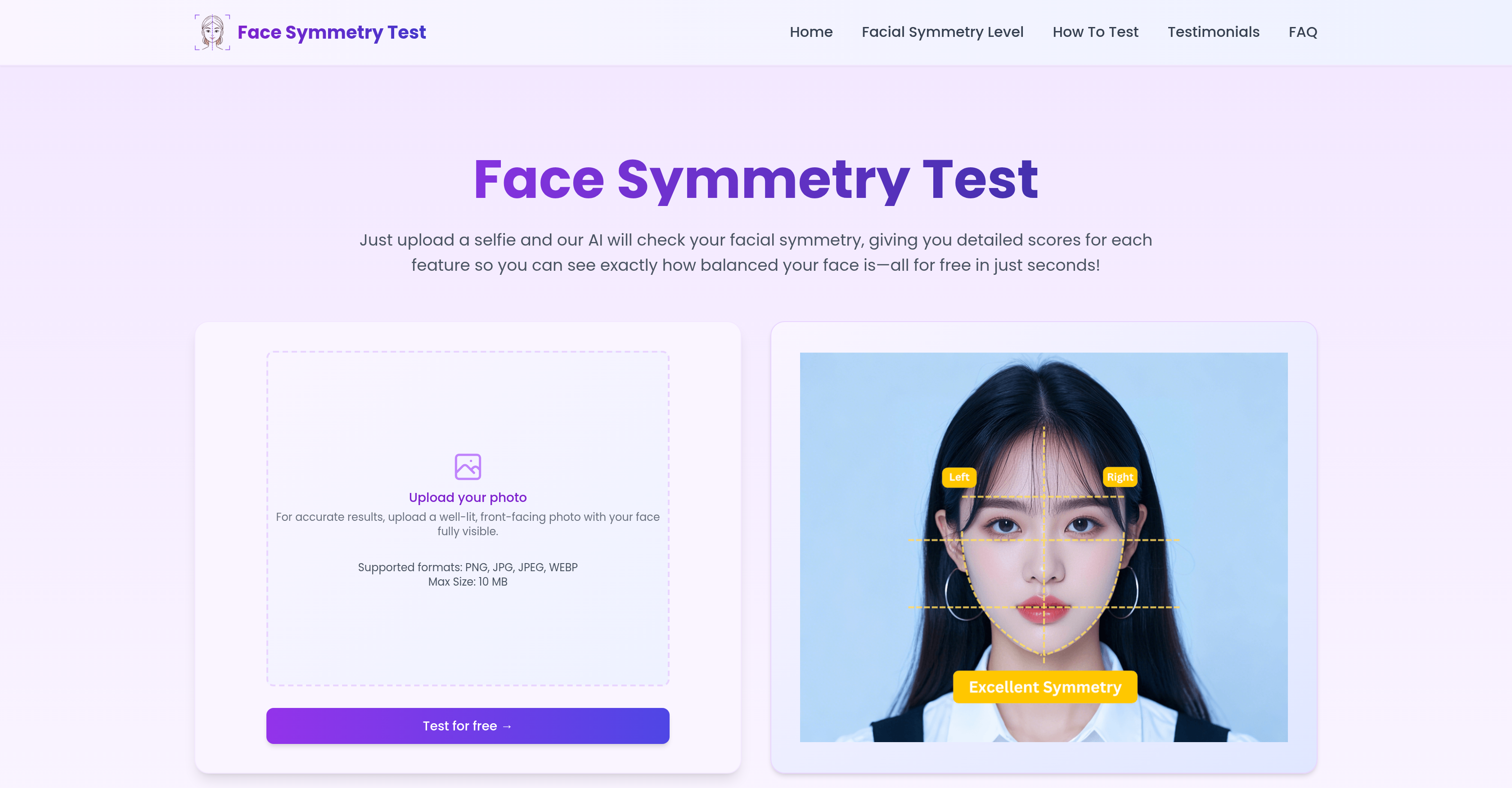 Face Symmetry Test - Screenshot showing the interface and features of this AI tool