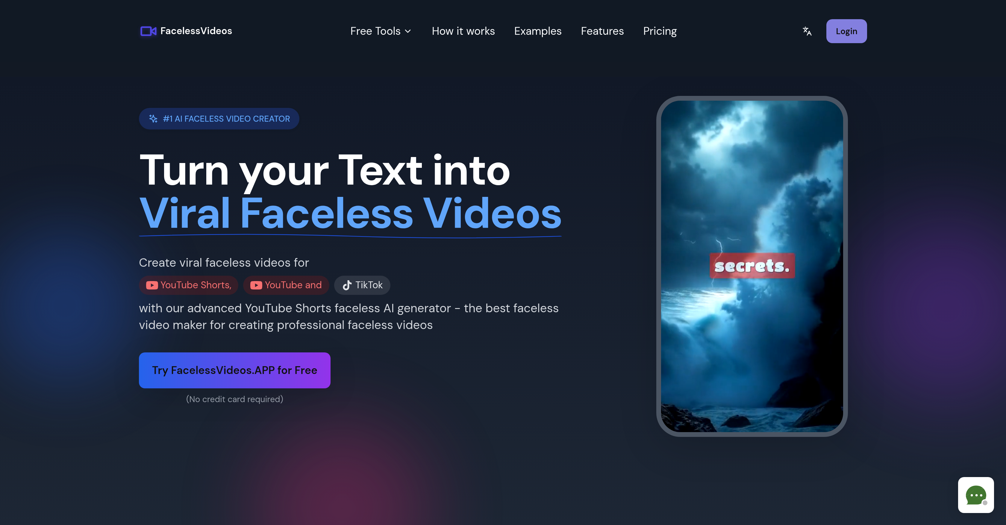 FacelessVideos - Screenshot showing the interface and features of this AI tool