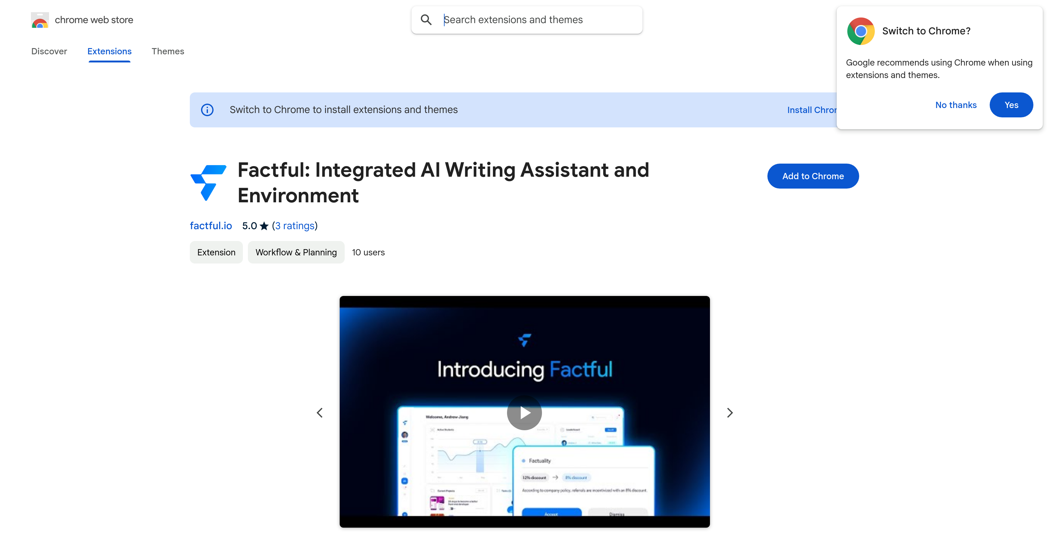 Factful: Integrated AI Writing Assistant - Screenshot showing the interface and features of this AI tool