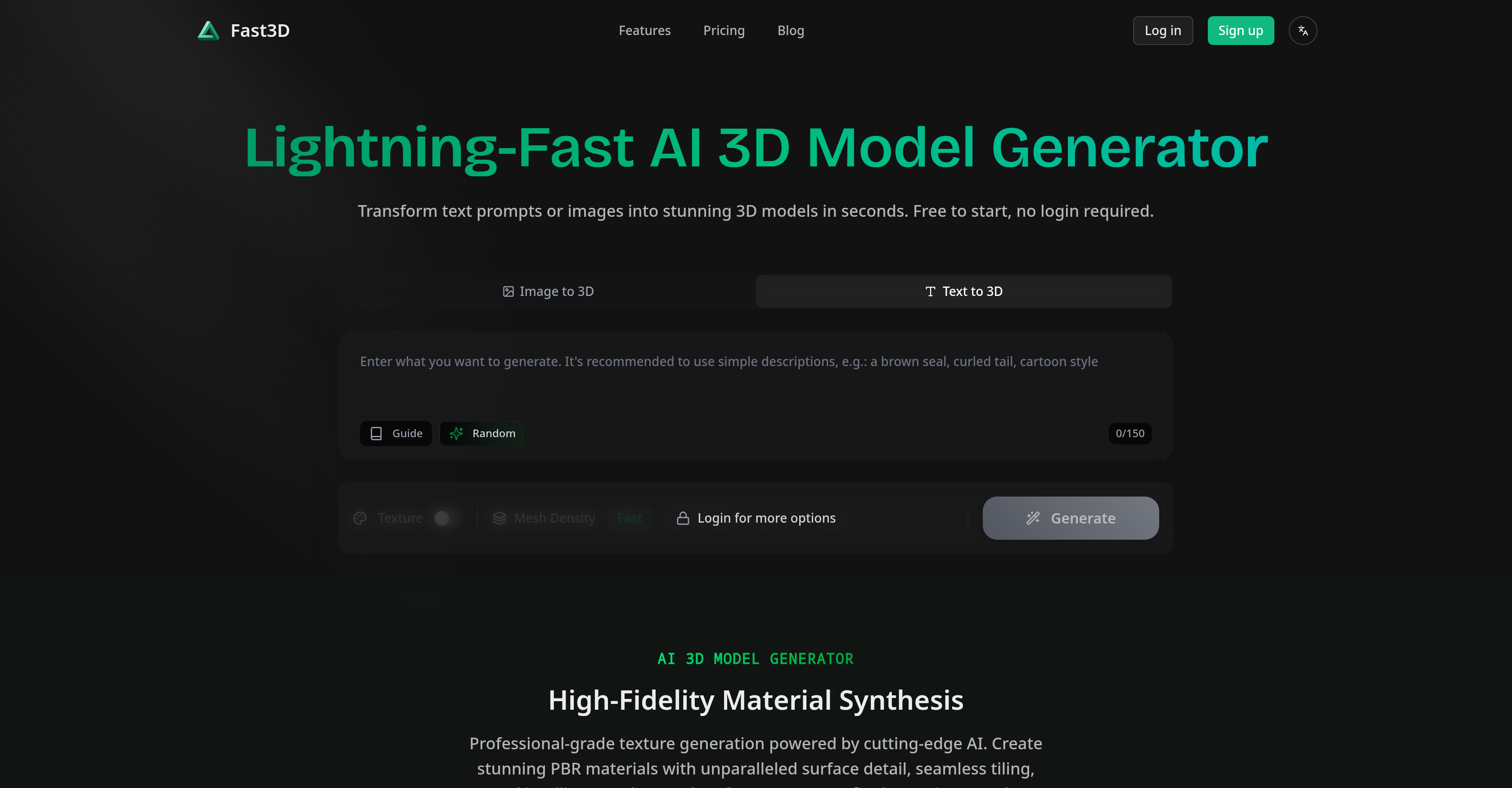 Fast3D - Screenshot showing the interface and features of this AI tool