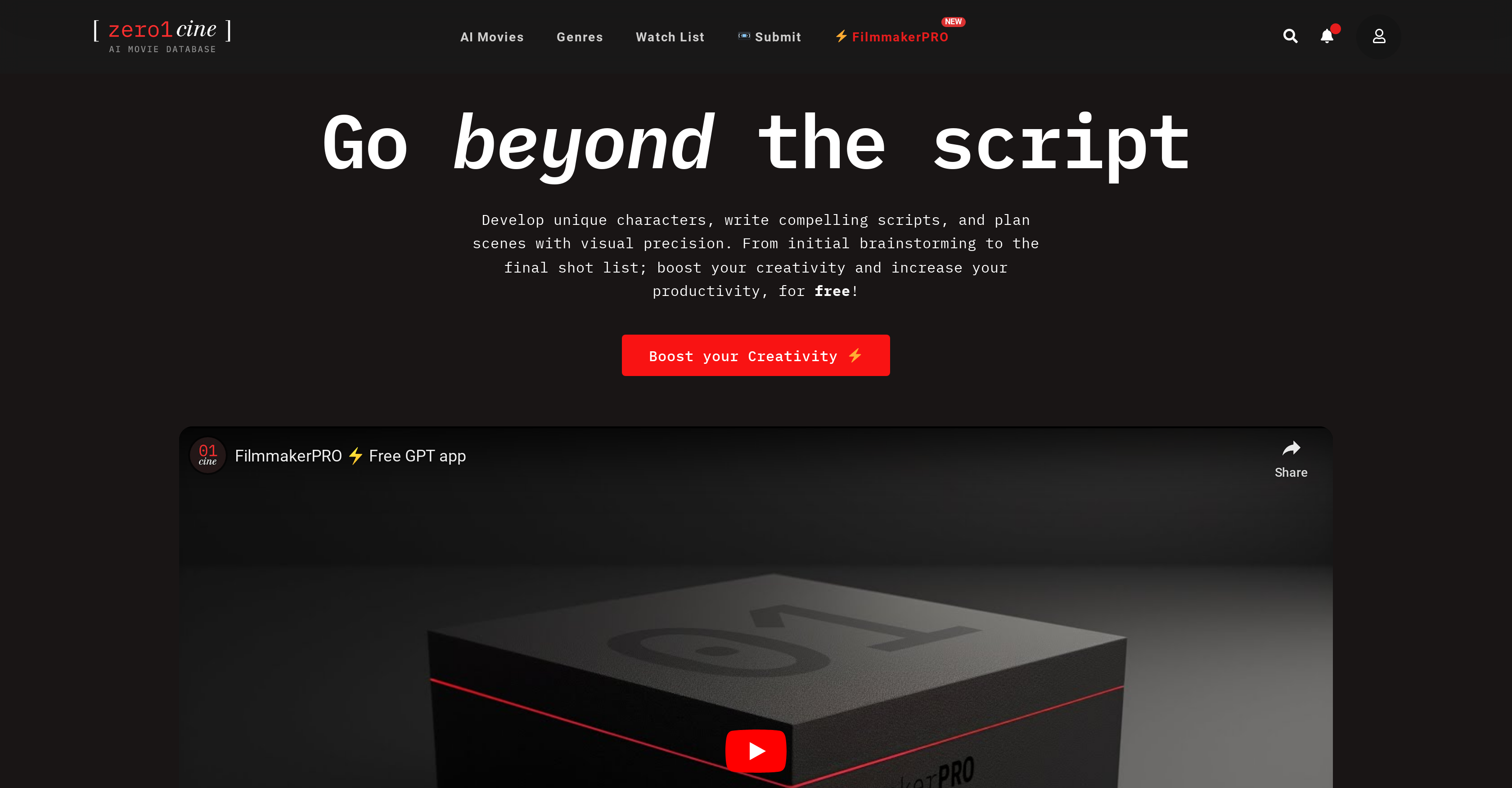 FilmmakerPRO - Screenshot showing the interface and features of this AI tool