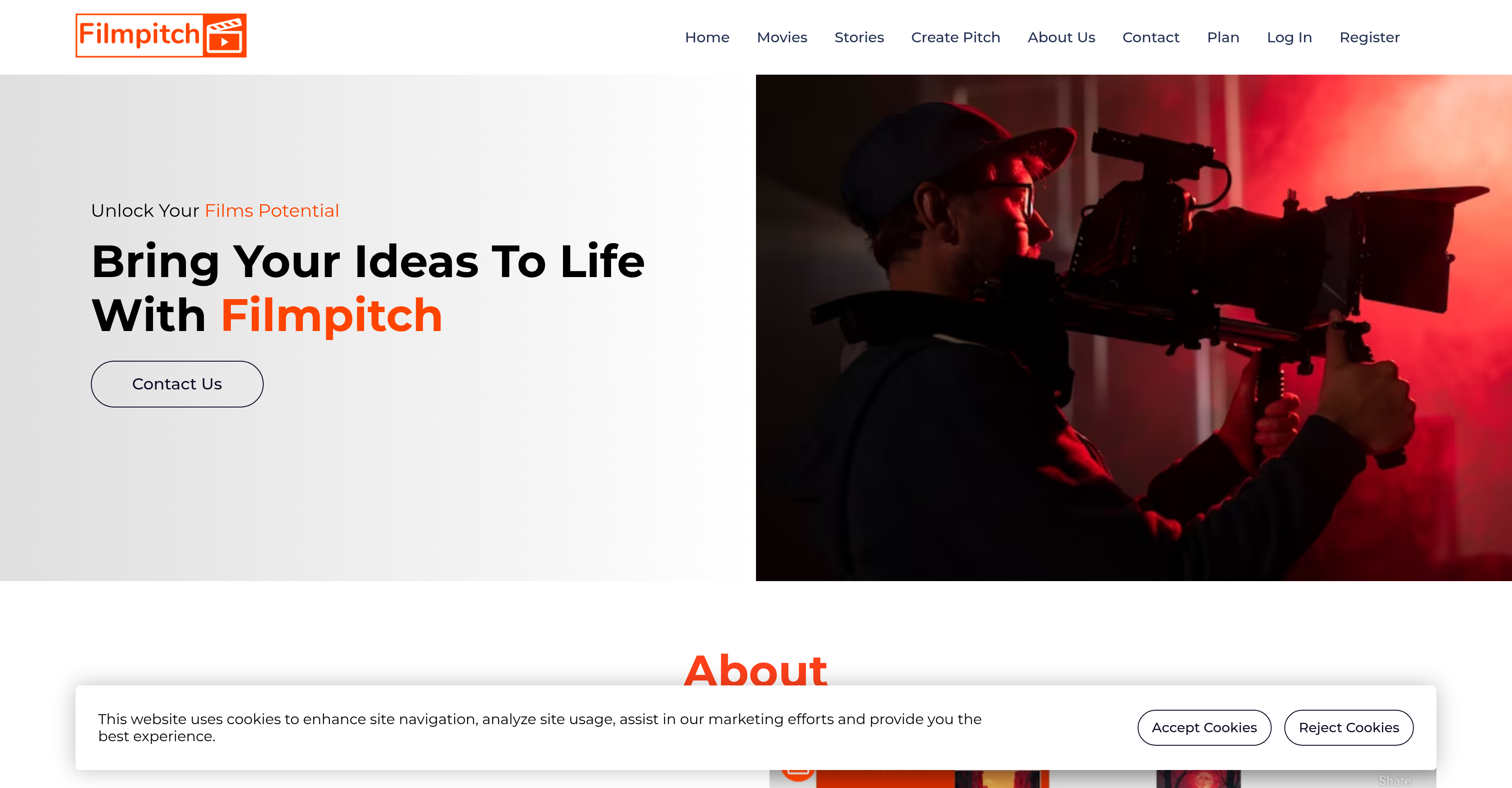 Filmpitch - Screenshot showing the interface and features of this AI tool