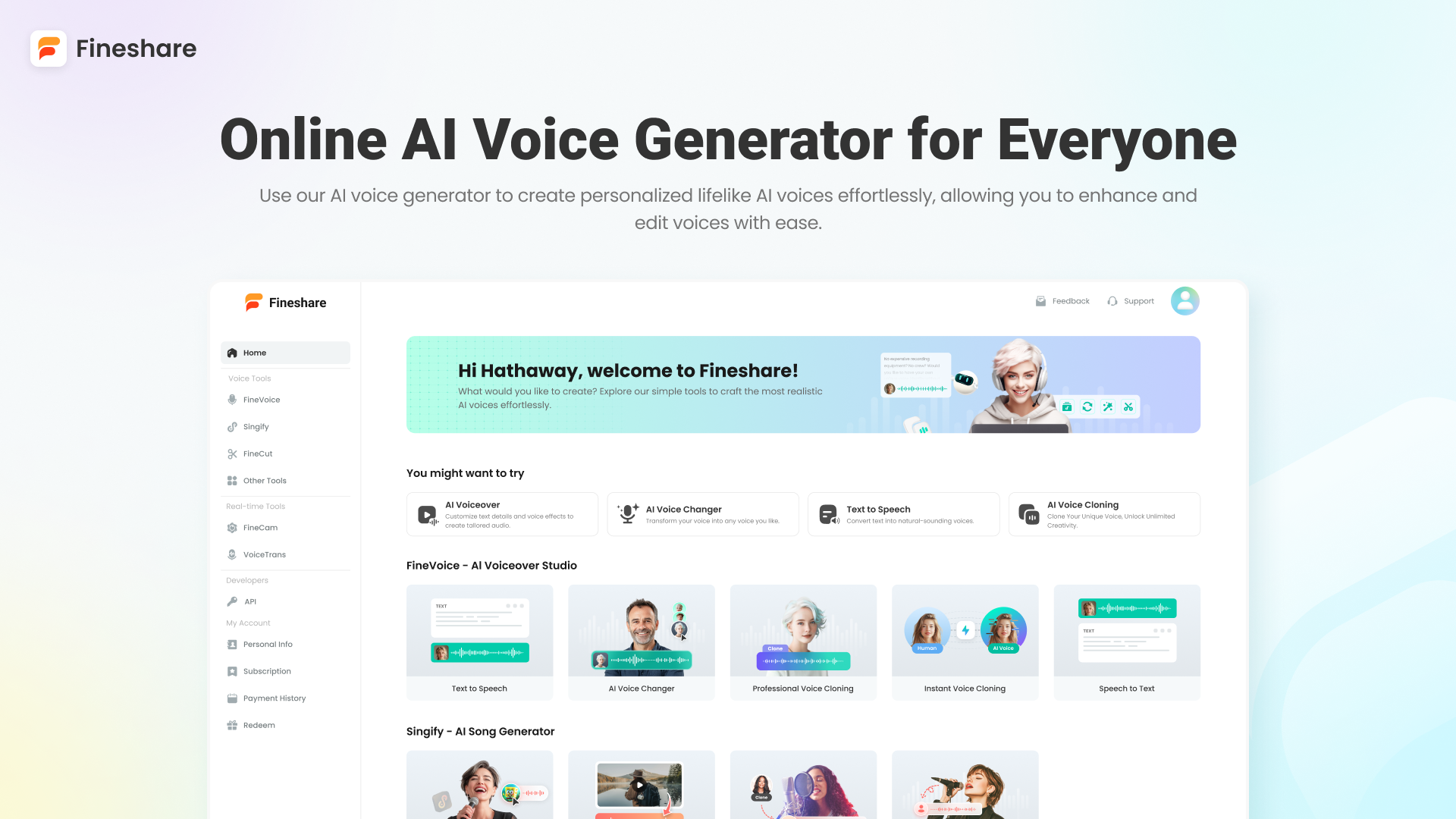 Fineshare - Screenshot showing the interface and features of this AI tool