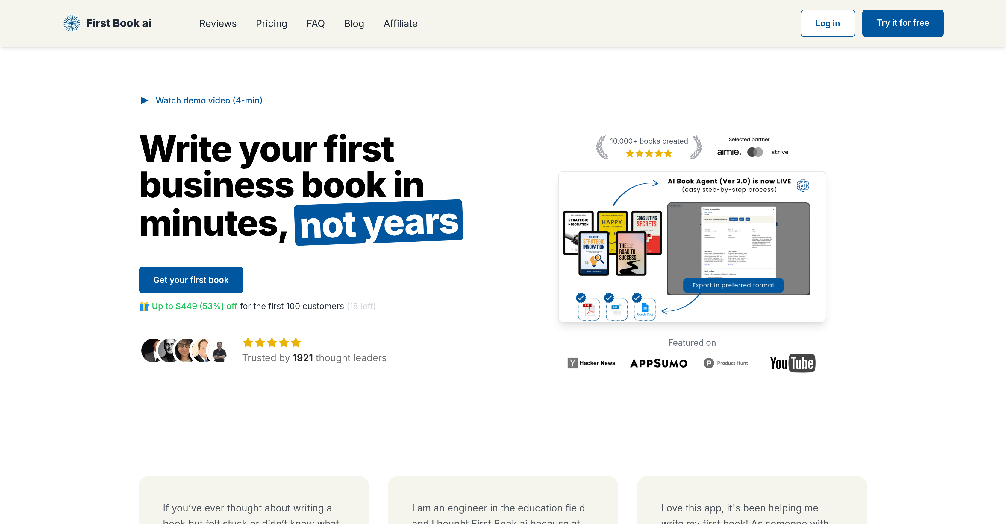 First Book AI - Screenshot showing the interface and features of this AI tool