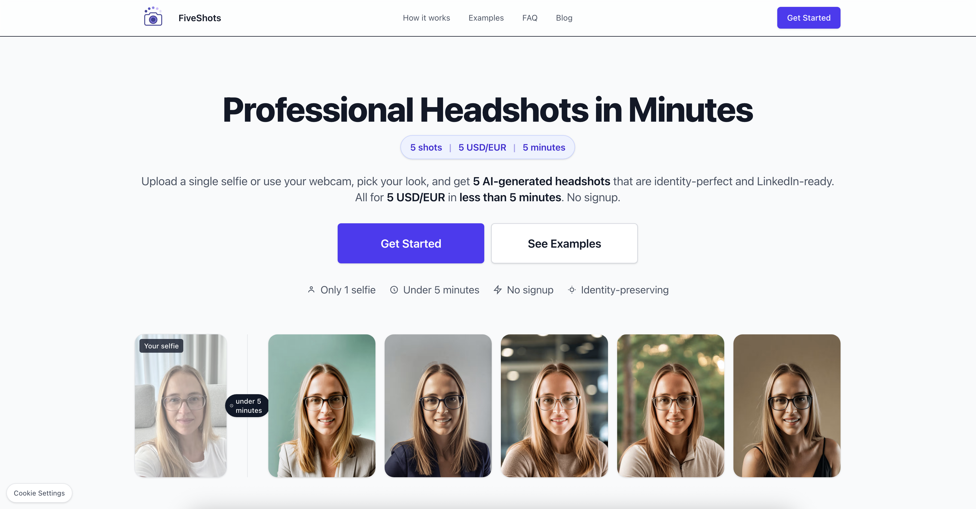FiveShots.app - Screenshot showing the interface and features of this AI tool