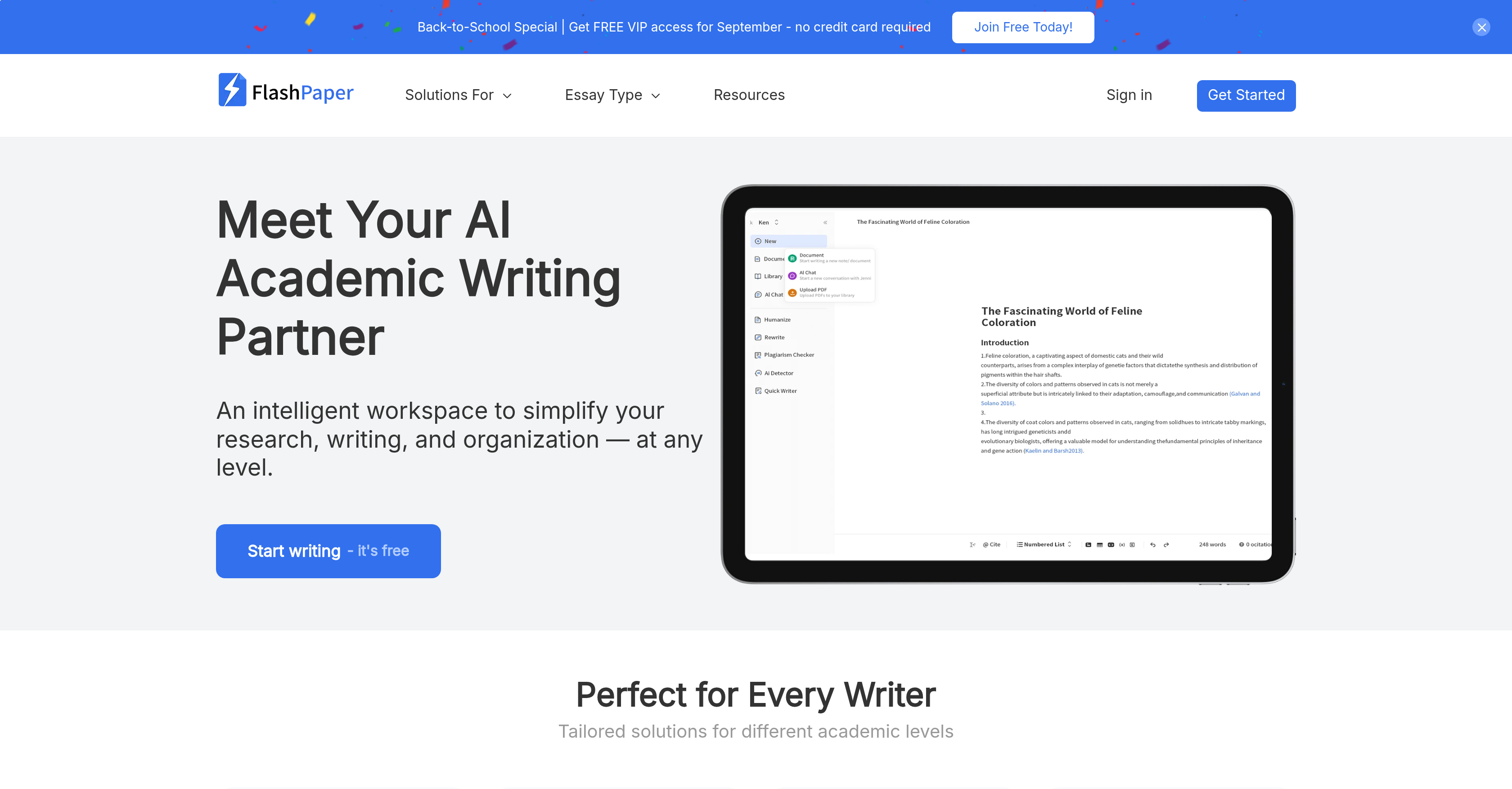 FlashPaper.ai - Screenshot showing the interface and features of this AI tool