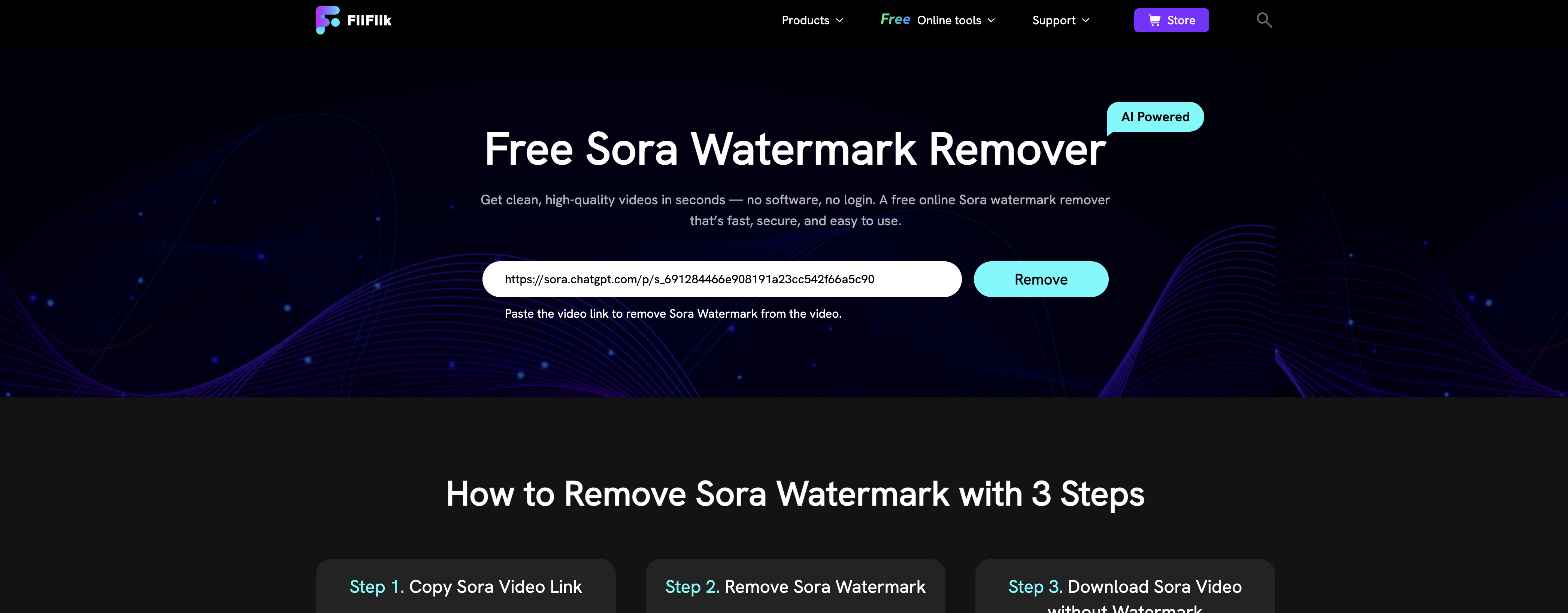 FliFlik Sora Watermark Remover - Screenshot showing the interface and features of this AI tool