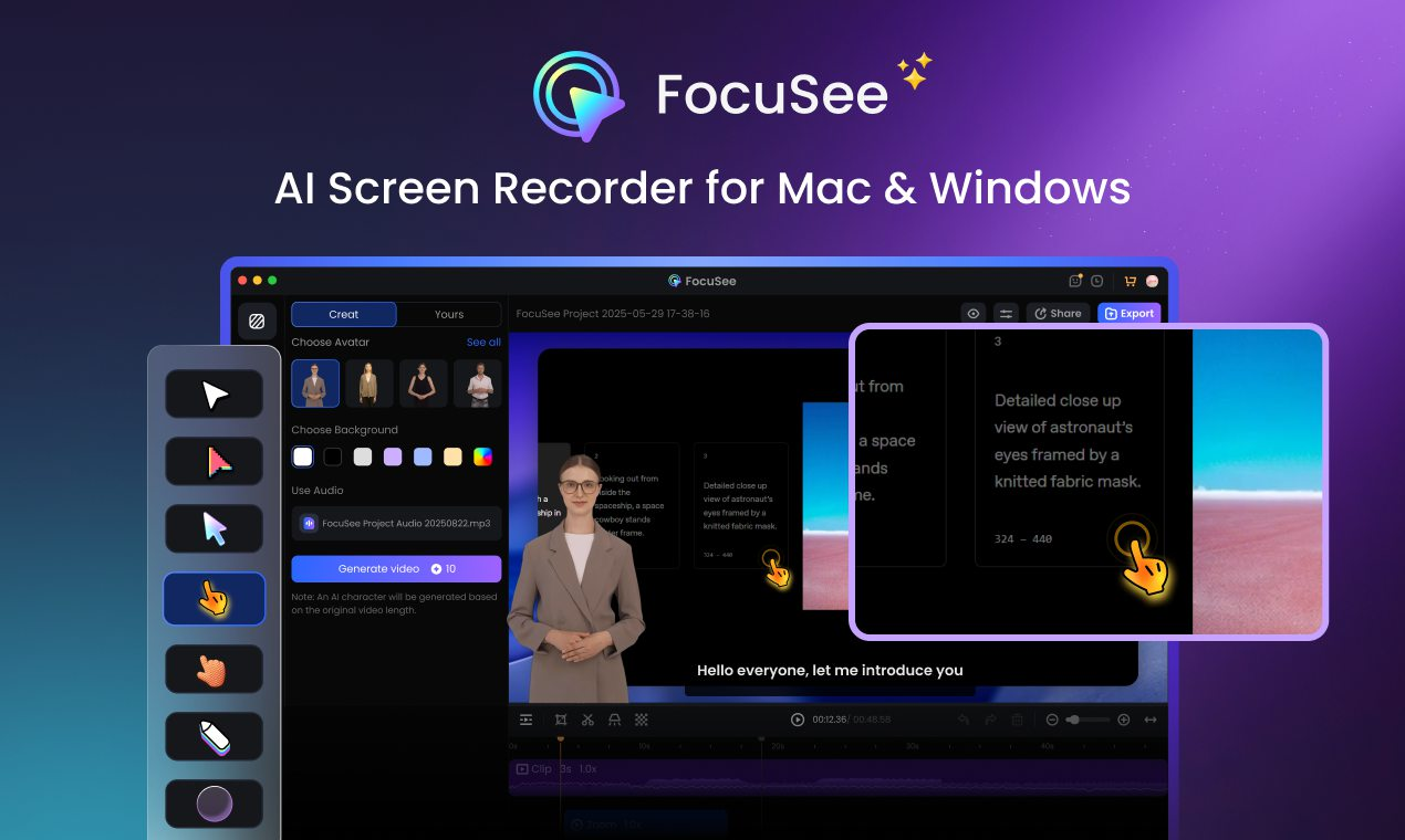 FocuSee - Screenshot showing the interface and features of this AI tool