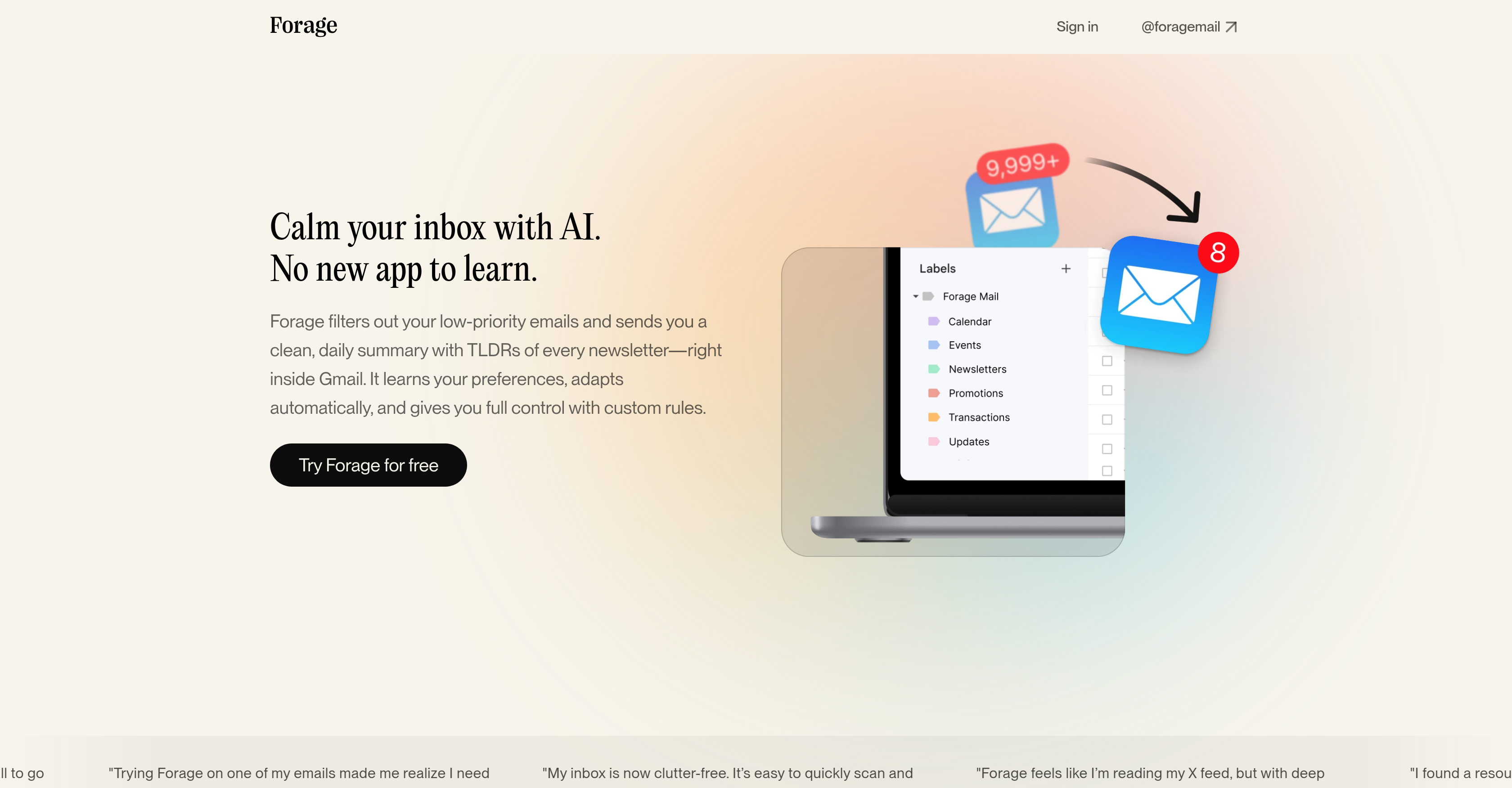 Forage Mail - Screenshot showing the interface and features of this AI tool