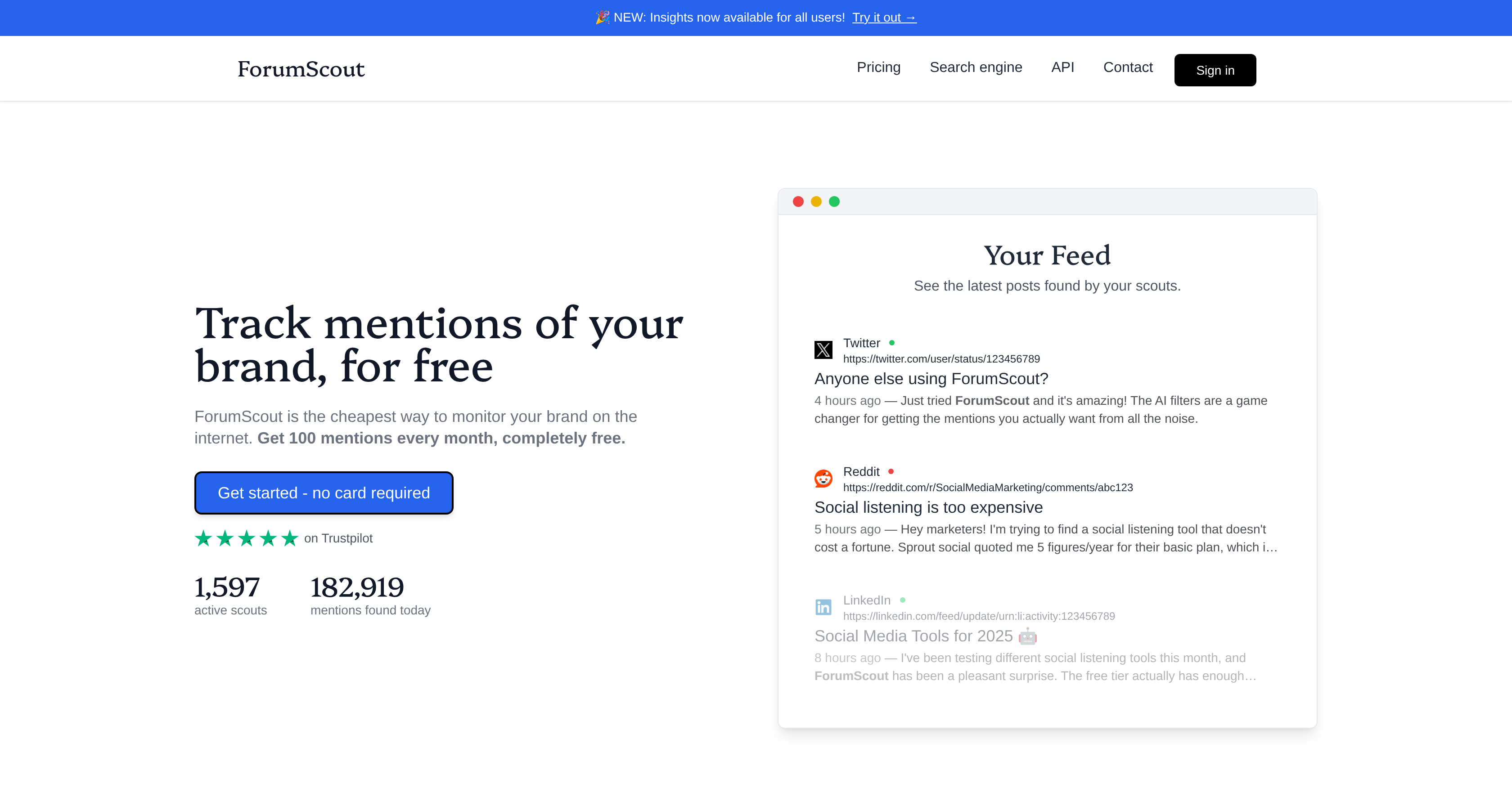 ForumScout - Free social listening tool - Screenshot showing the interface and features of this AI tool