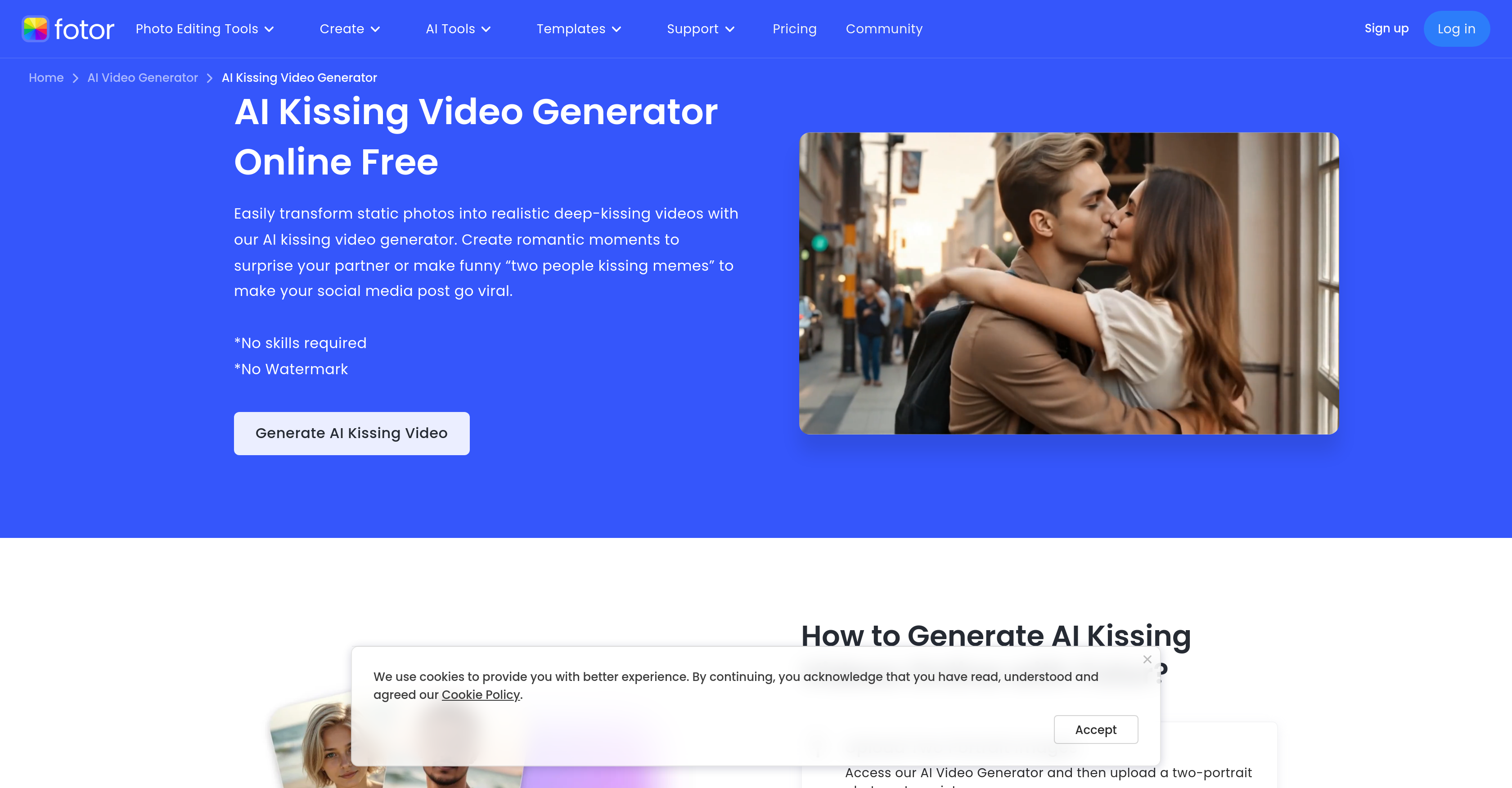 Fotor AI Kiss - Screenshot showing the interface and features of this AI tool
