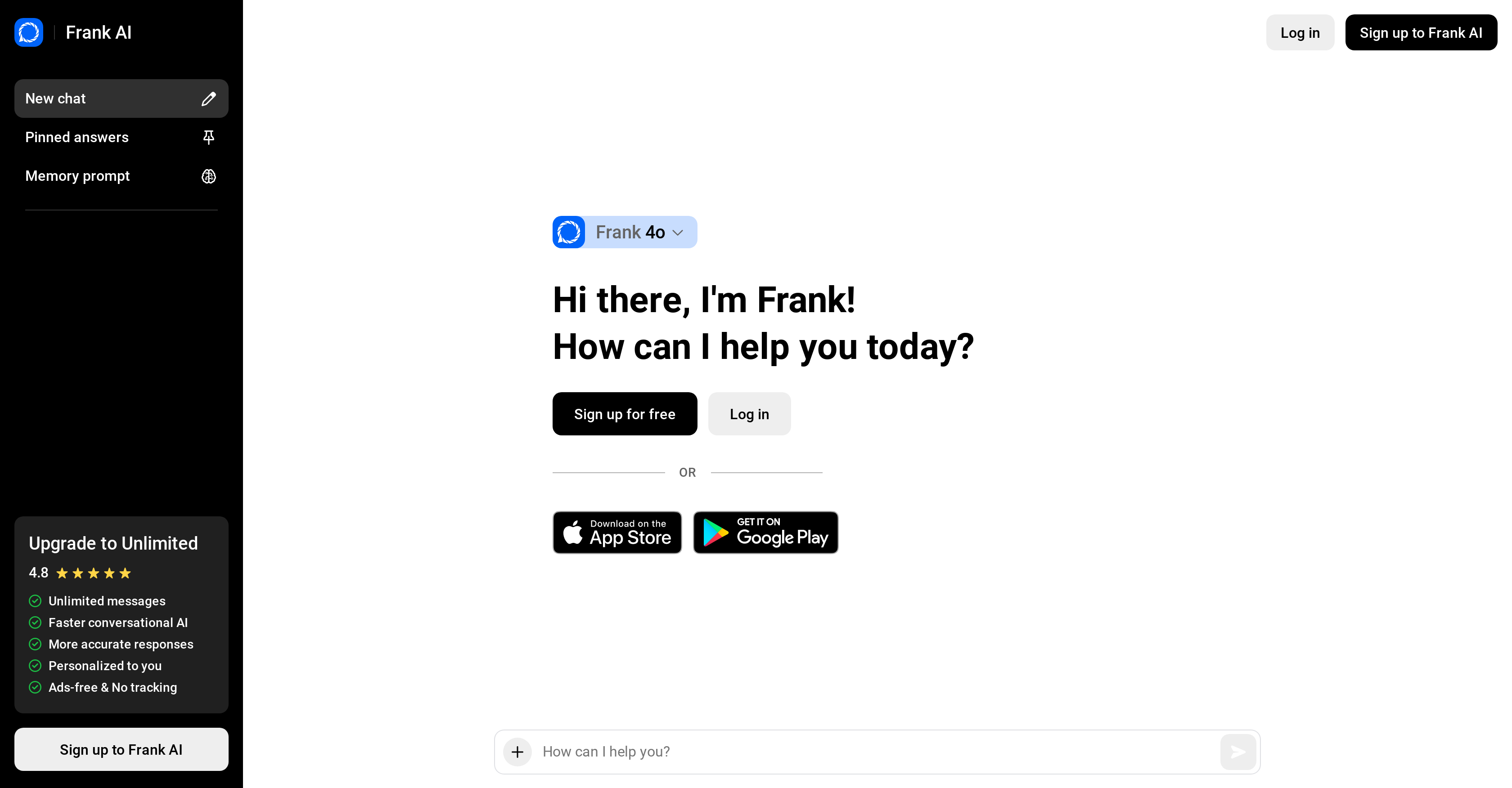Frank AI - Screenshot showing the interface and features of this AI tool