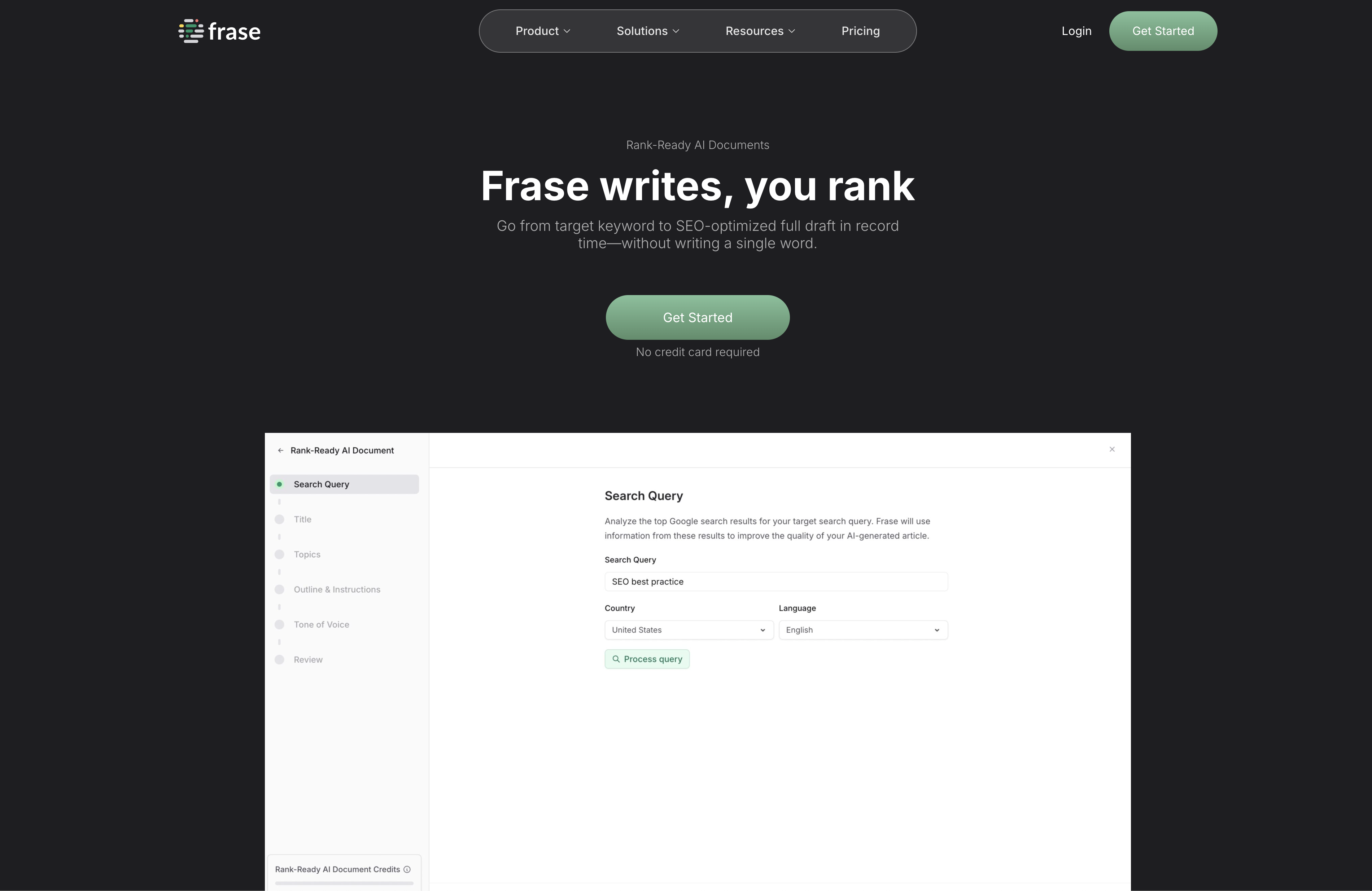 Frase.io - Screenshot showing the interface and features of this AI tool