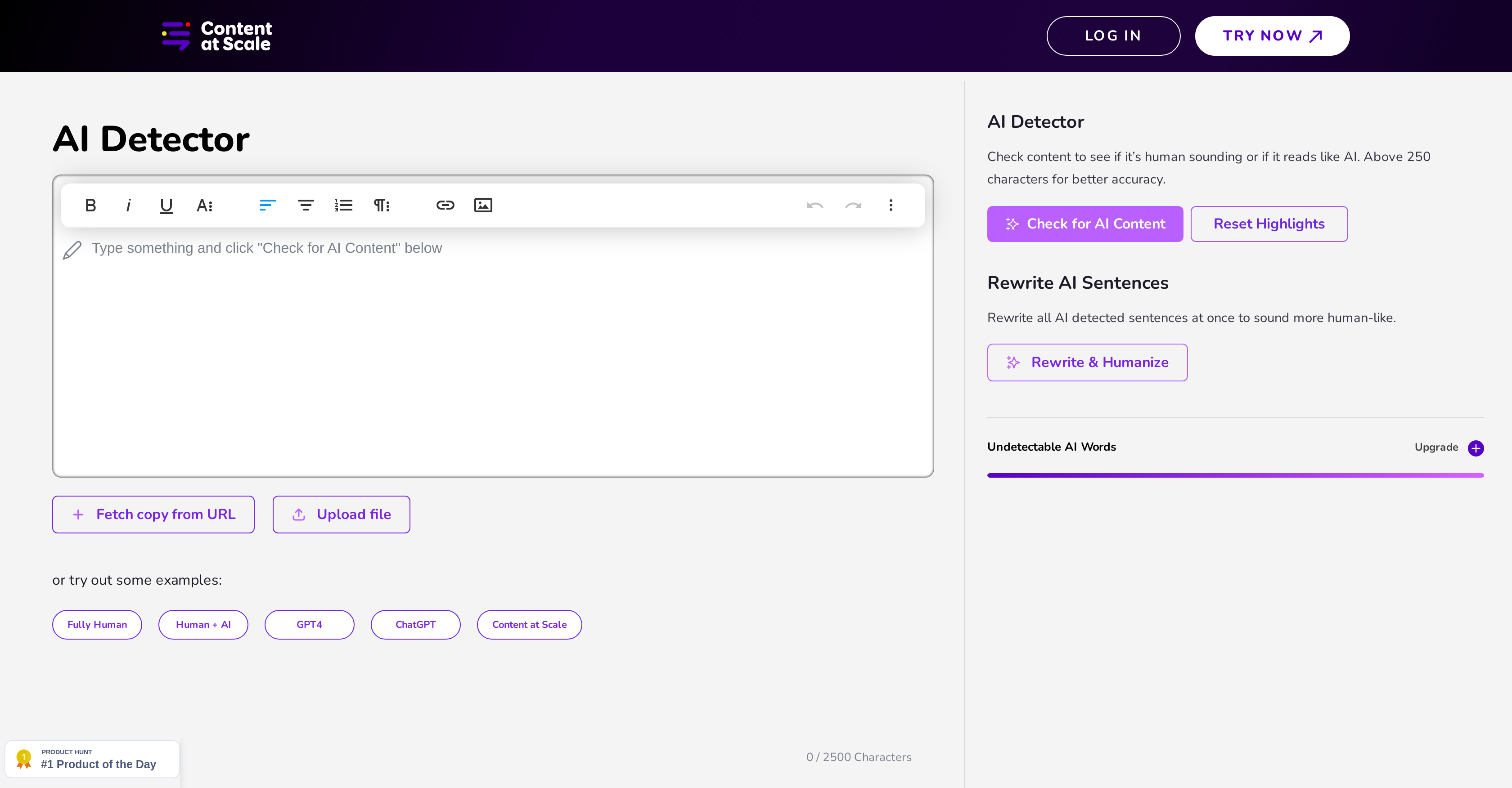 Free AI Detector by ContentAtScale - Screenshot showing the interface and features of this AI tool