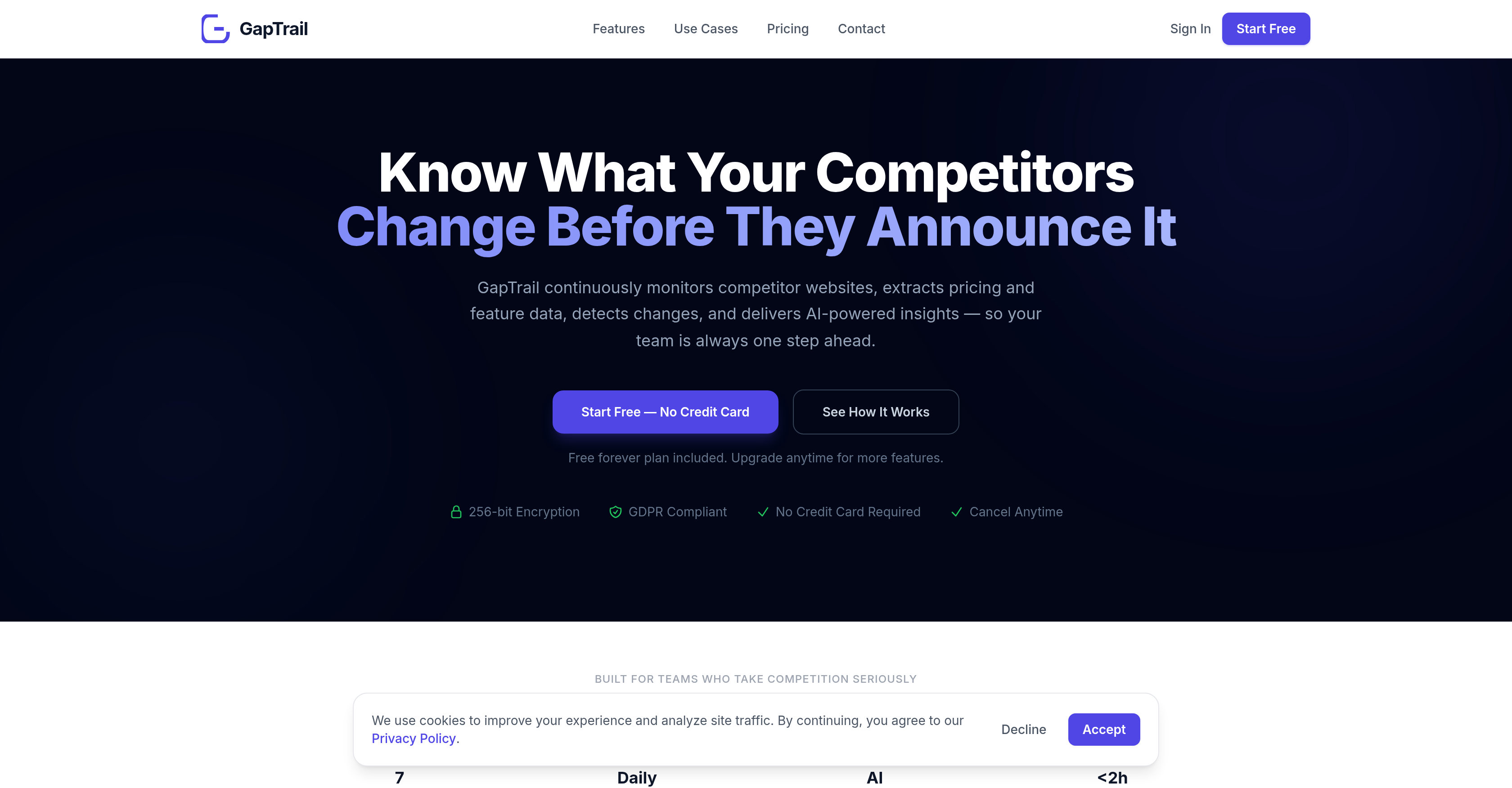 GapTrail - Screenshot showing the interface and features of this AI tool