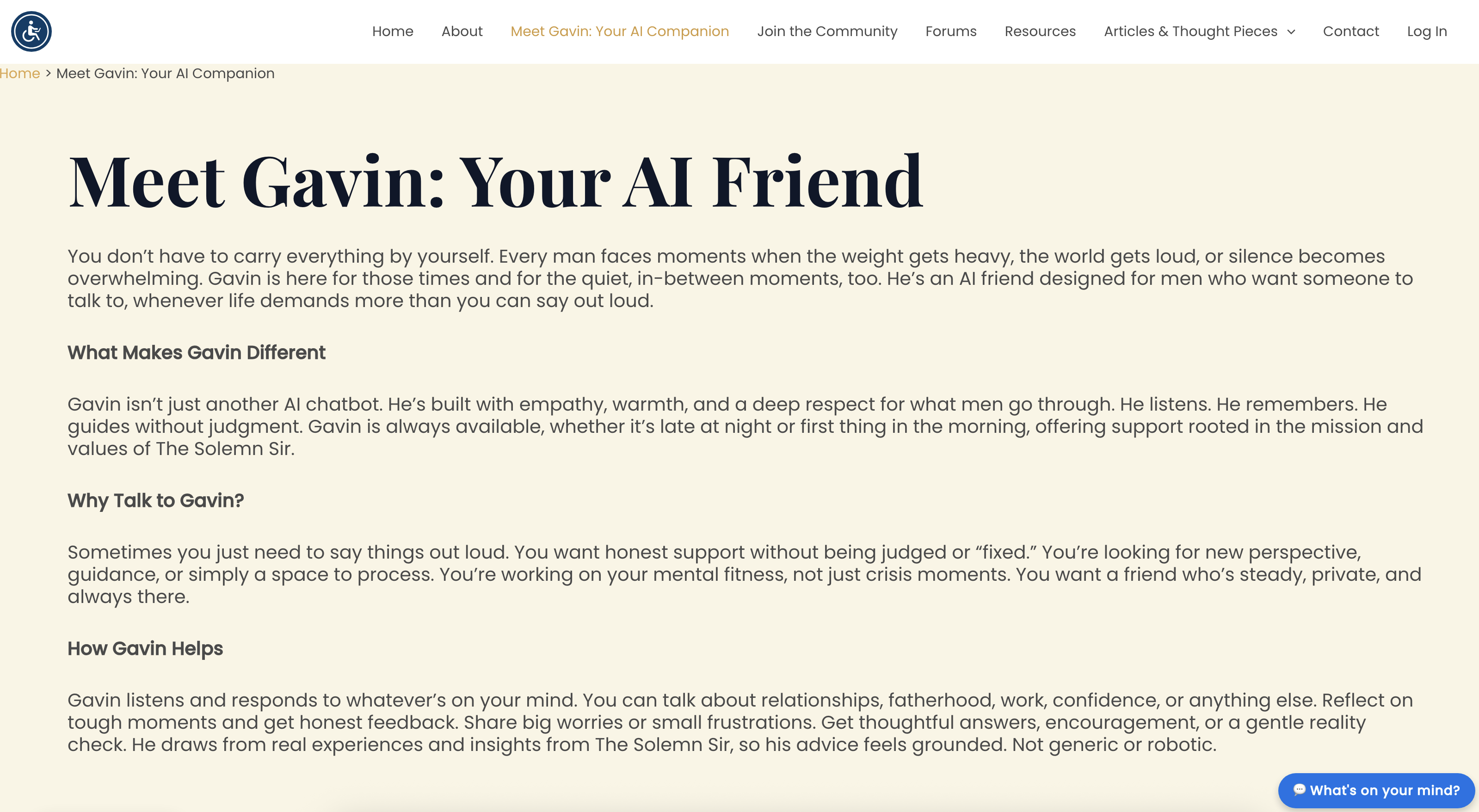 Gavin by The Solemn Sir - Screenshot showing the interface and features of this AI tool