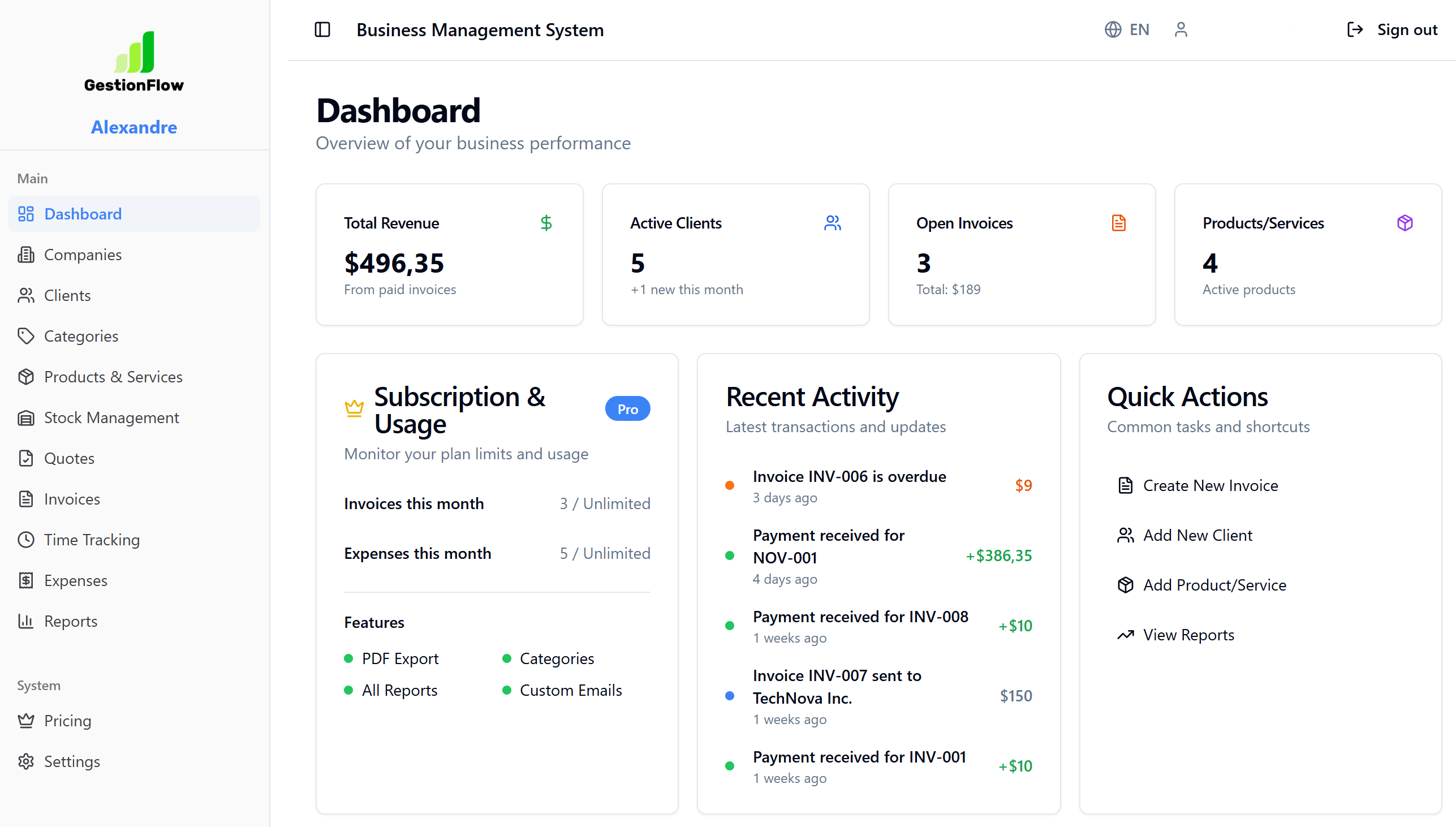 GestionFlow - Screenshot showing the interface and features of this AI tool
