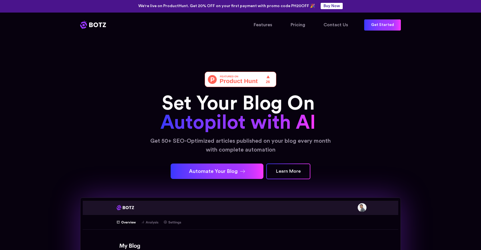 GetBotz - Screenshot showing the interface and features of this AI tool