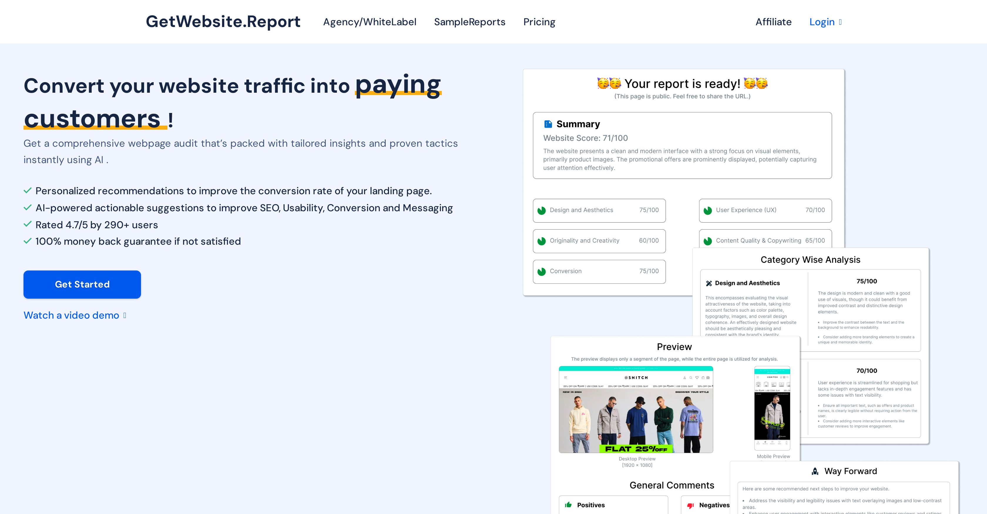 GetWebsite.Report - Screenshot showing the interface and features of this AI tool