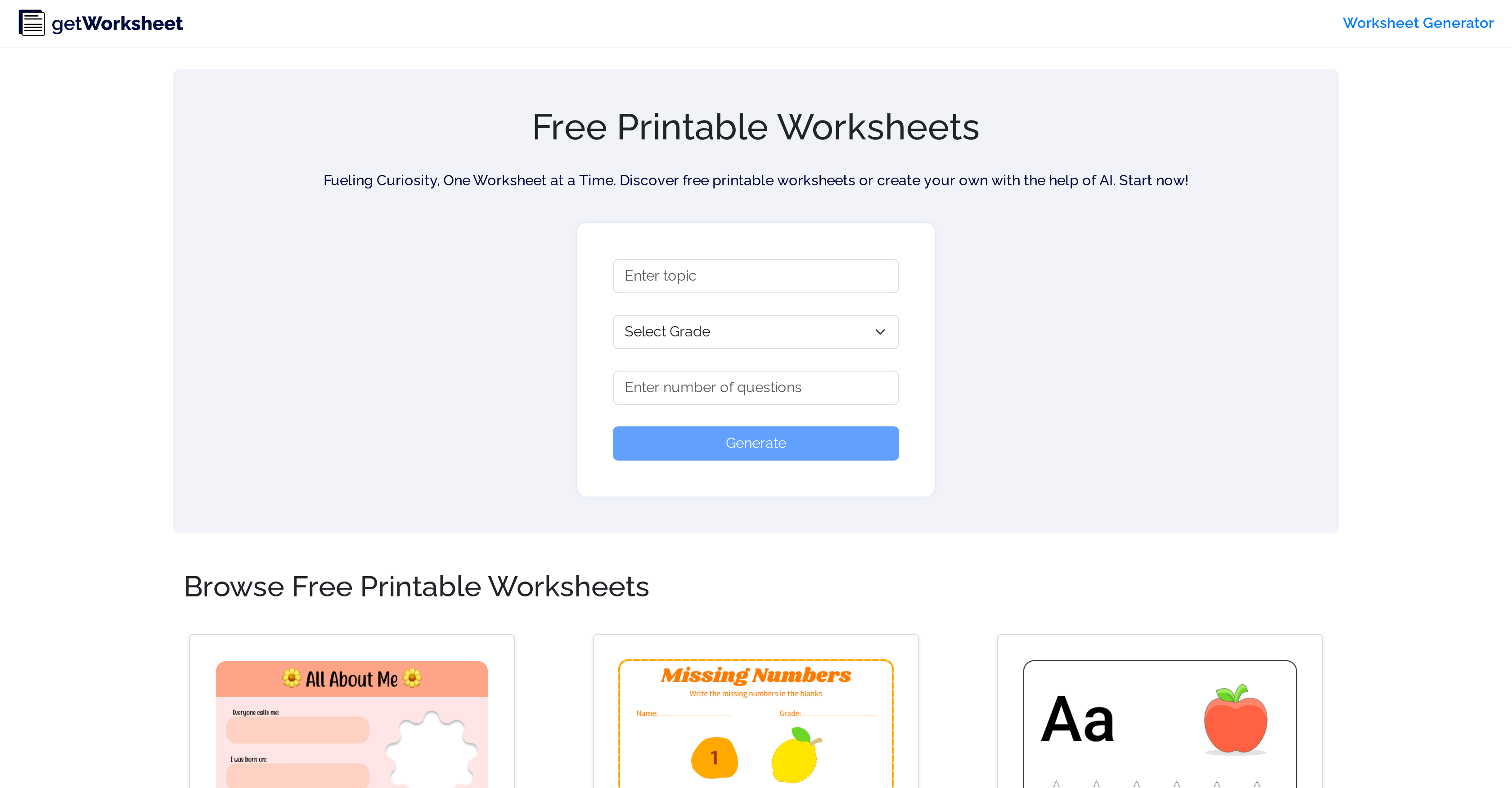 GetWorkSheet - Screenshot showing the interface and features of this AI tool