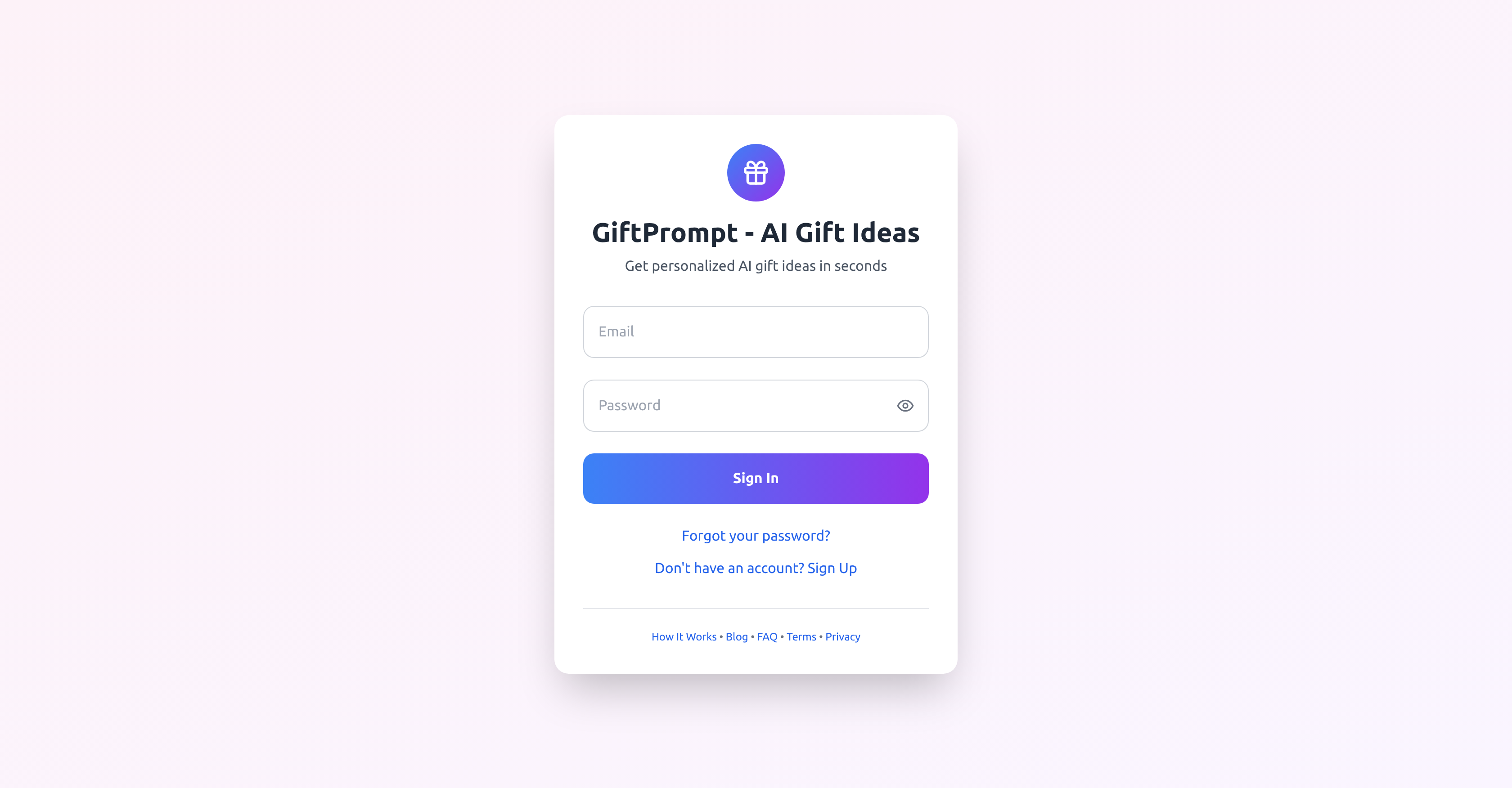 GiftPrompt - Screenshot showing the interface and features of this AI tool