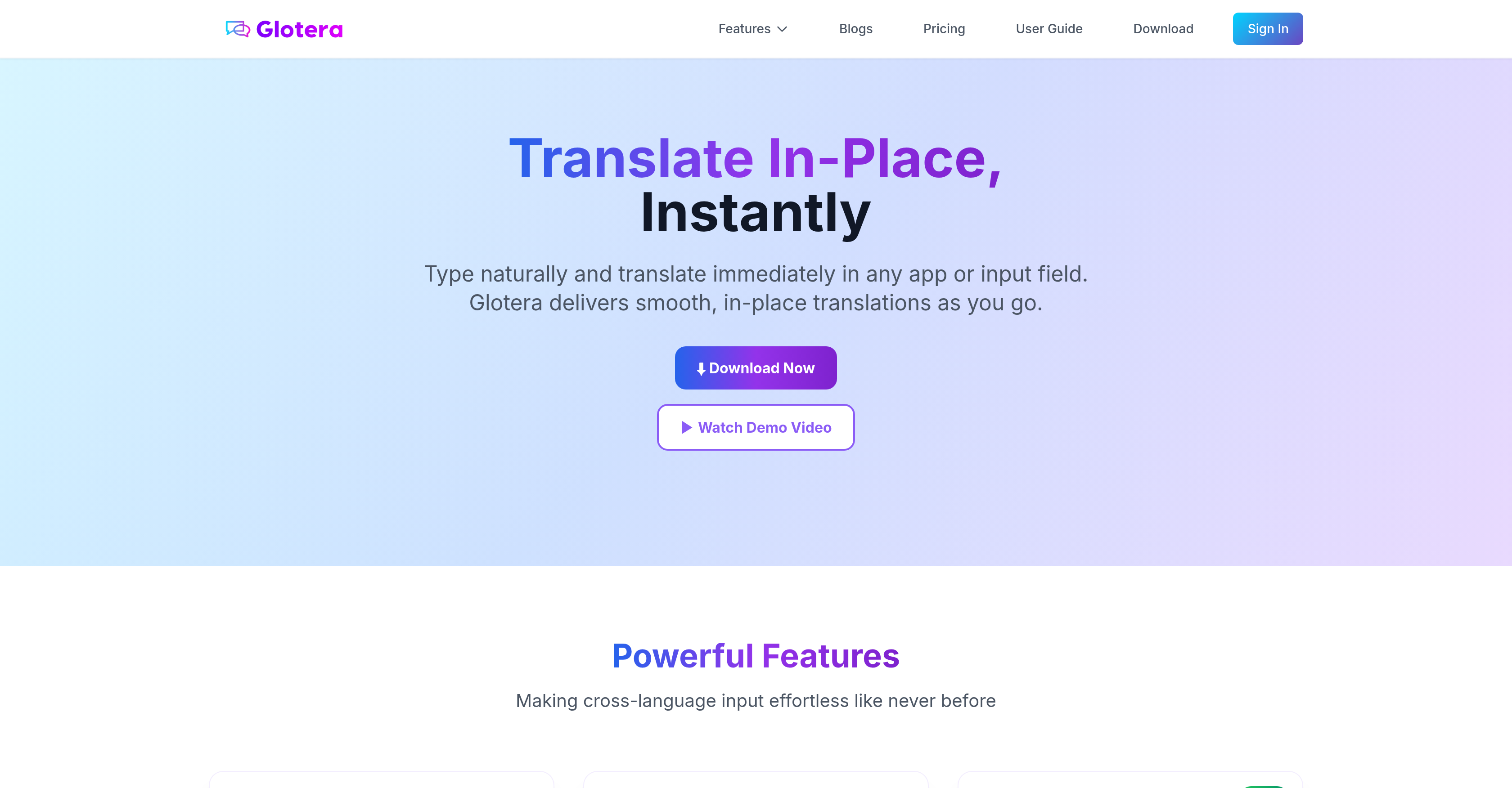 Glotera AI - Screenshot showing the interface and features of this AI tool