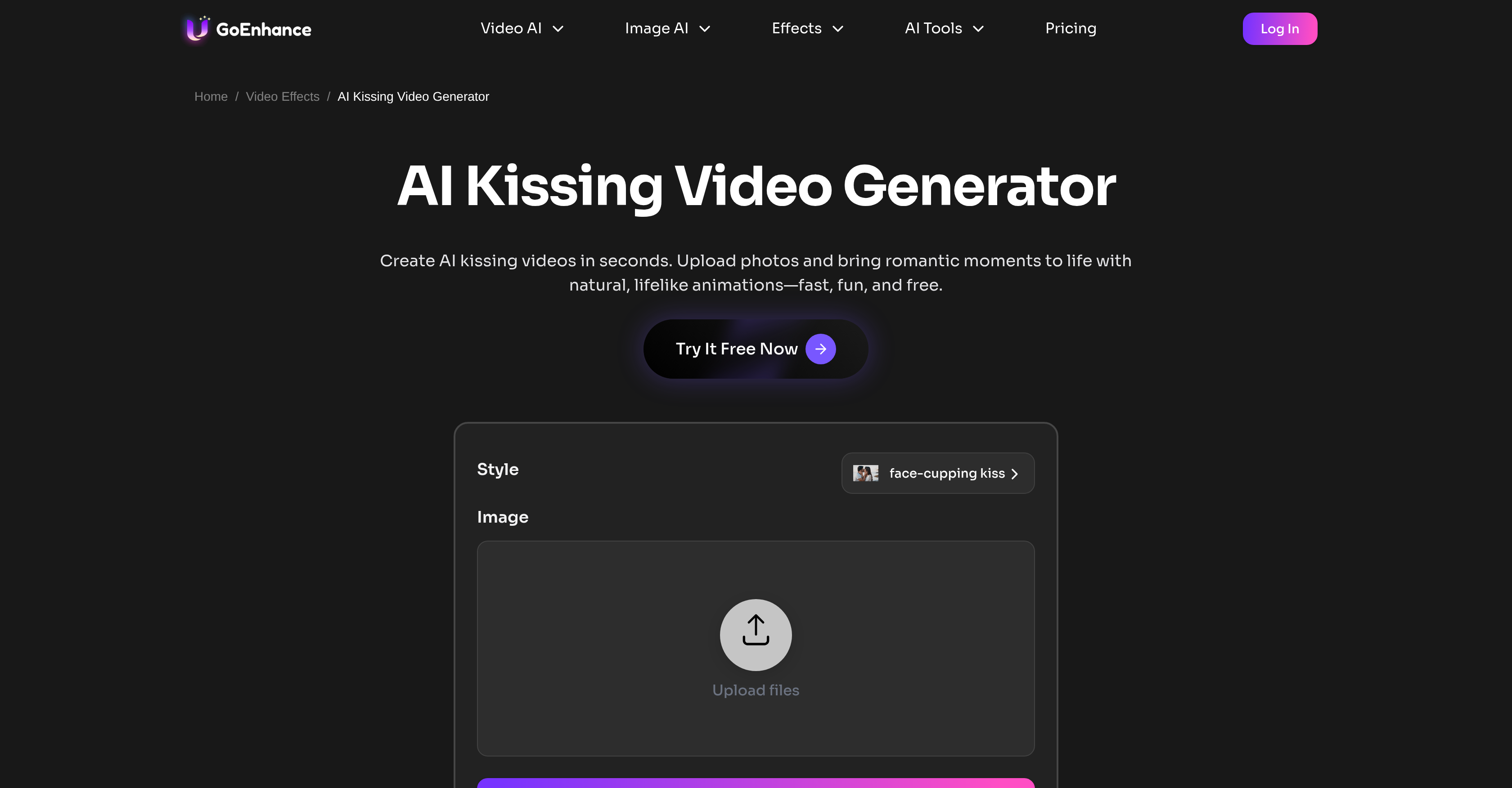 GoEnhance | AI Kissing Videos - Screenshot showing the interface and features of this AI tool