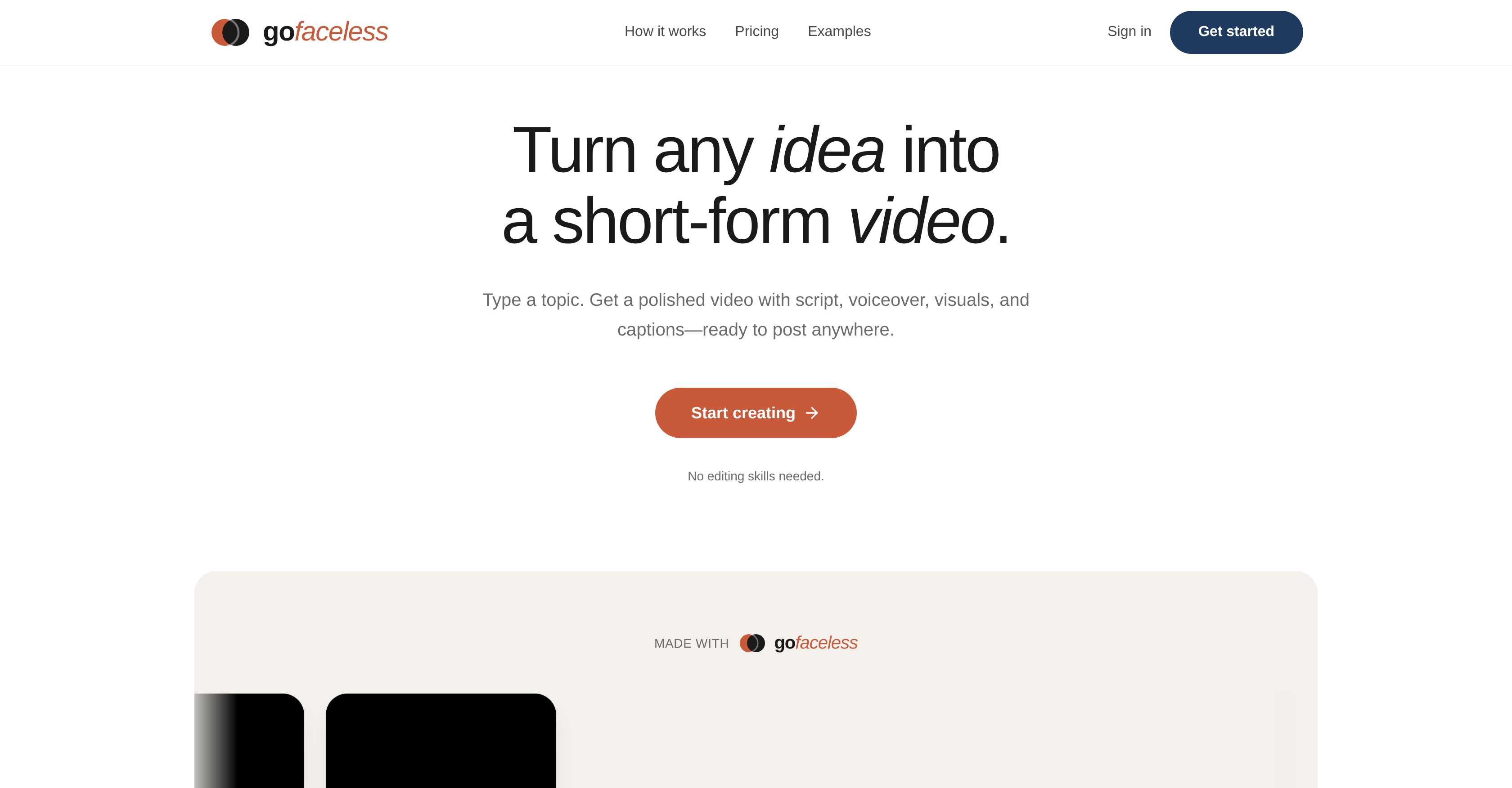 GoFaceless - Screenshot showing the interface and features of this AI tool