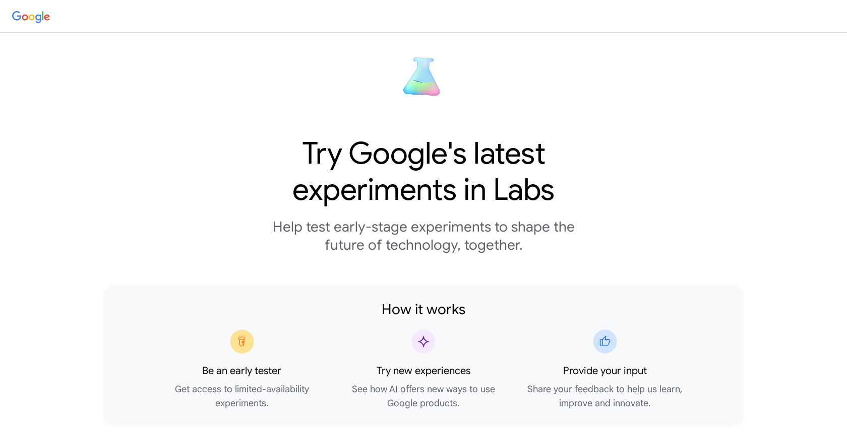 Google Labs - Screenshot showing the interface and features of this AI tool