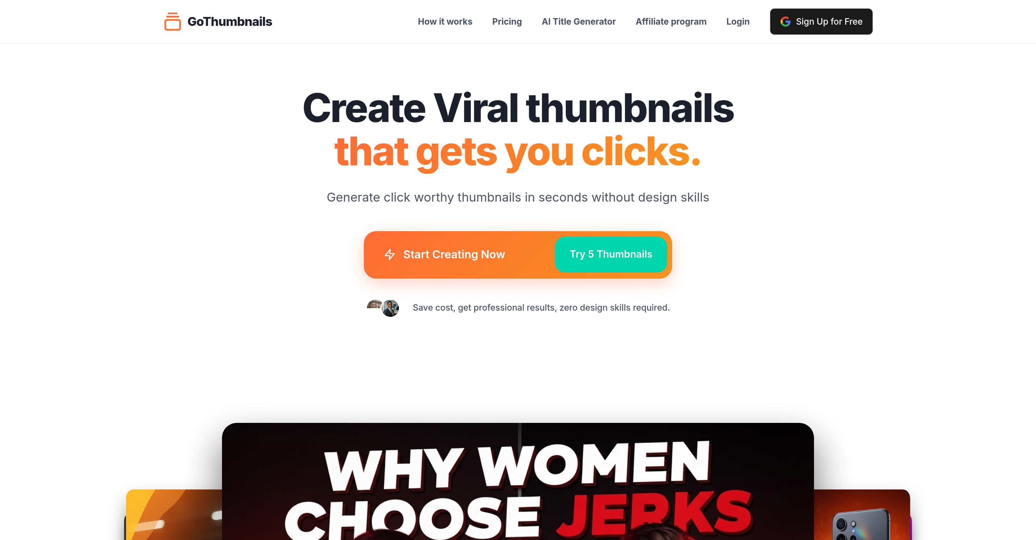 GoThumbnails - Screenshot showing the interface and features of this AI tool