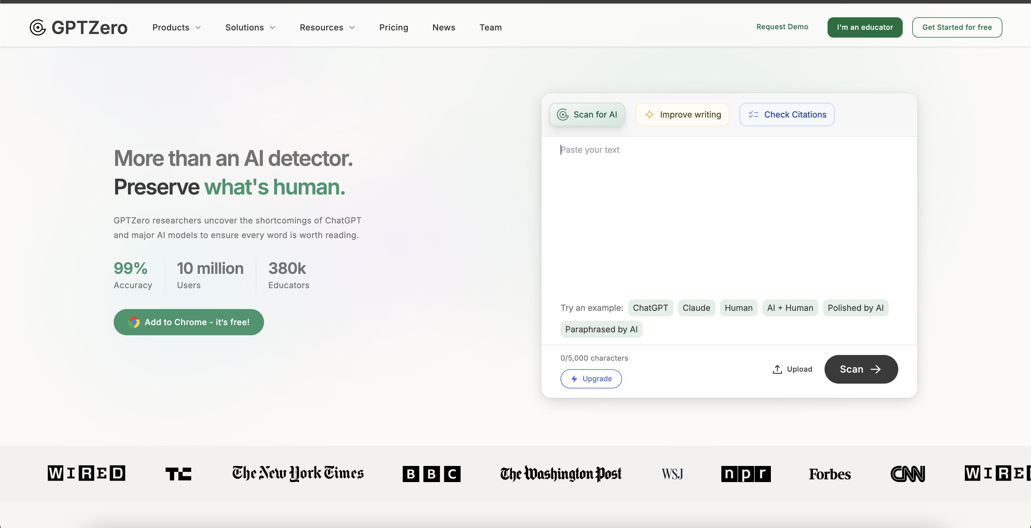 GPTZero - Screenshot showing the interface and features of this AI tool