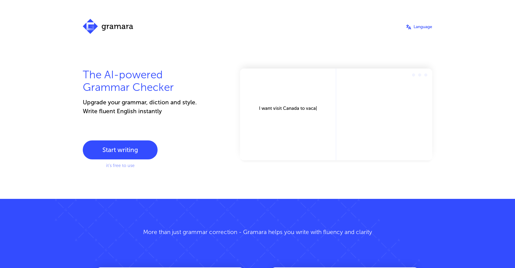 Gramara - Screenshot showing the interface and features of this AI tool