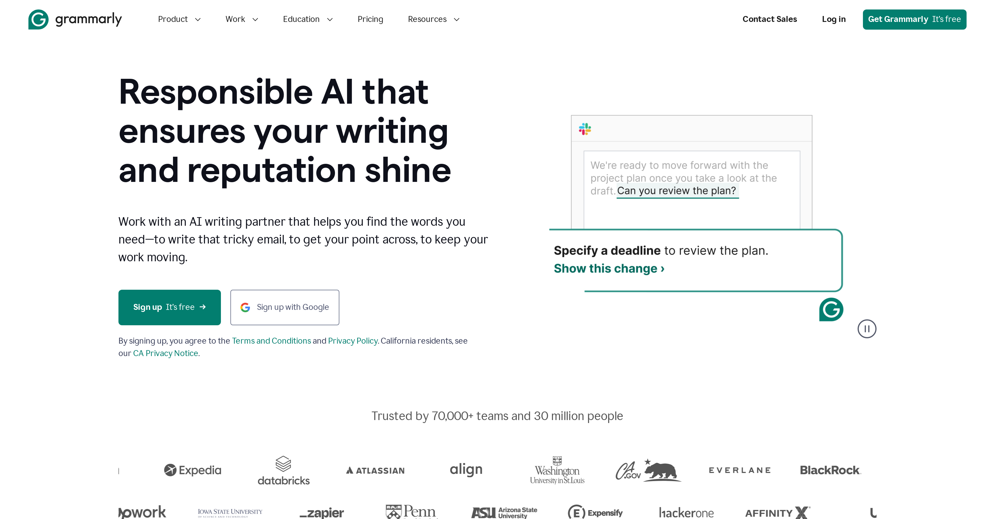 Grammarly - Screenshot showing the interface and features of this AI tool