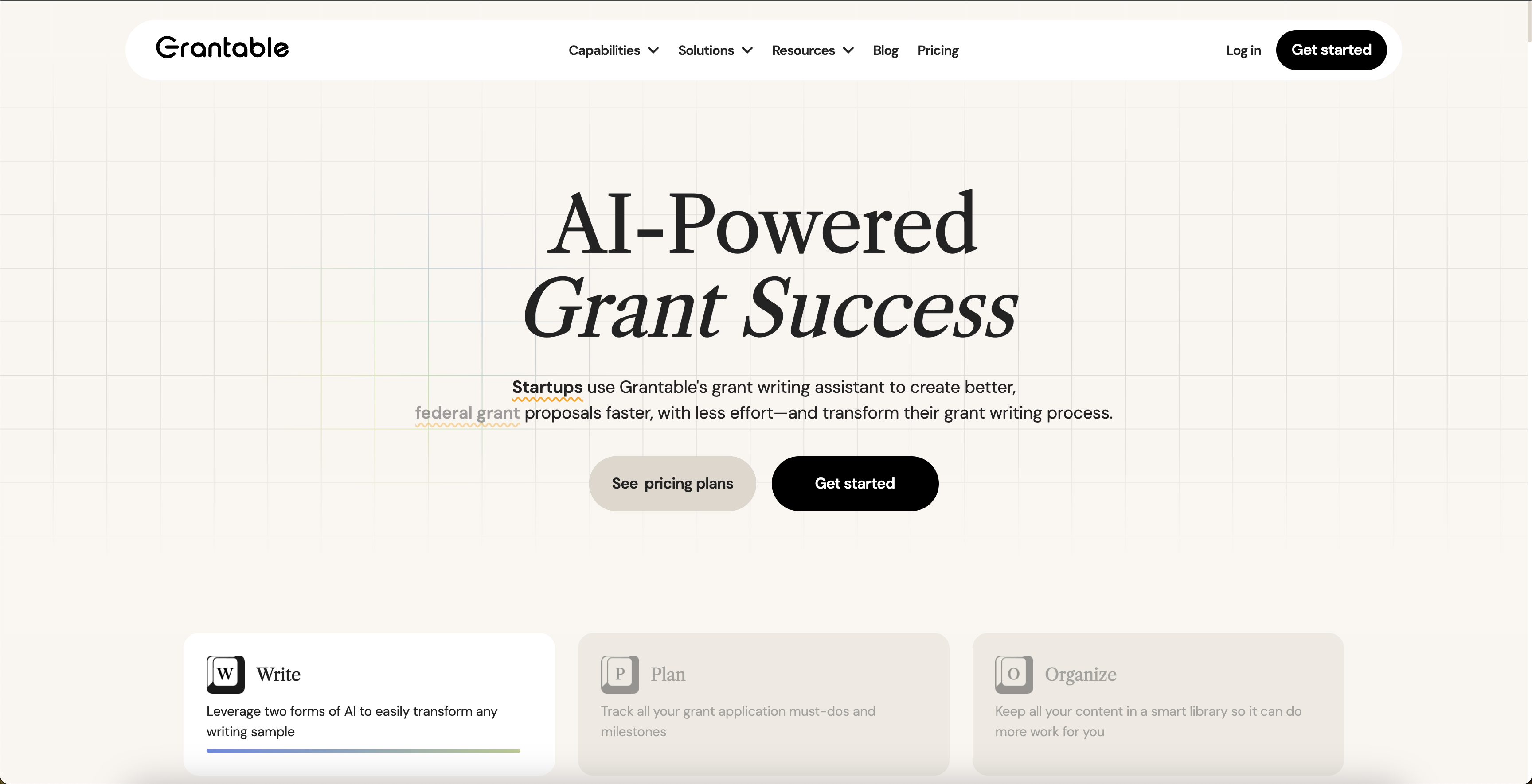 Grantable - Screenshot showing the interface and features of this AI tool