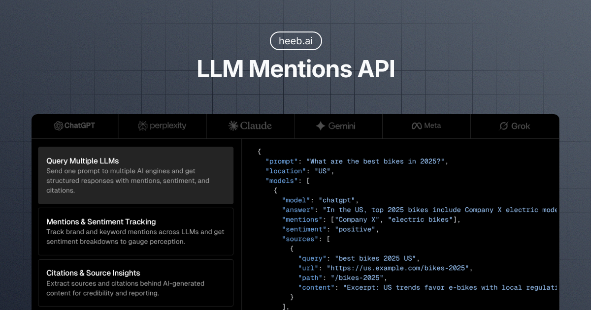 heeb | LLM Mentions API - Screenshot showing the interface and features of this AI tool