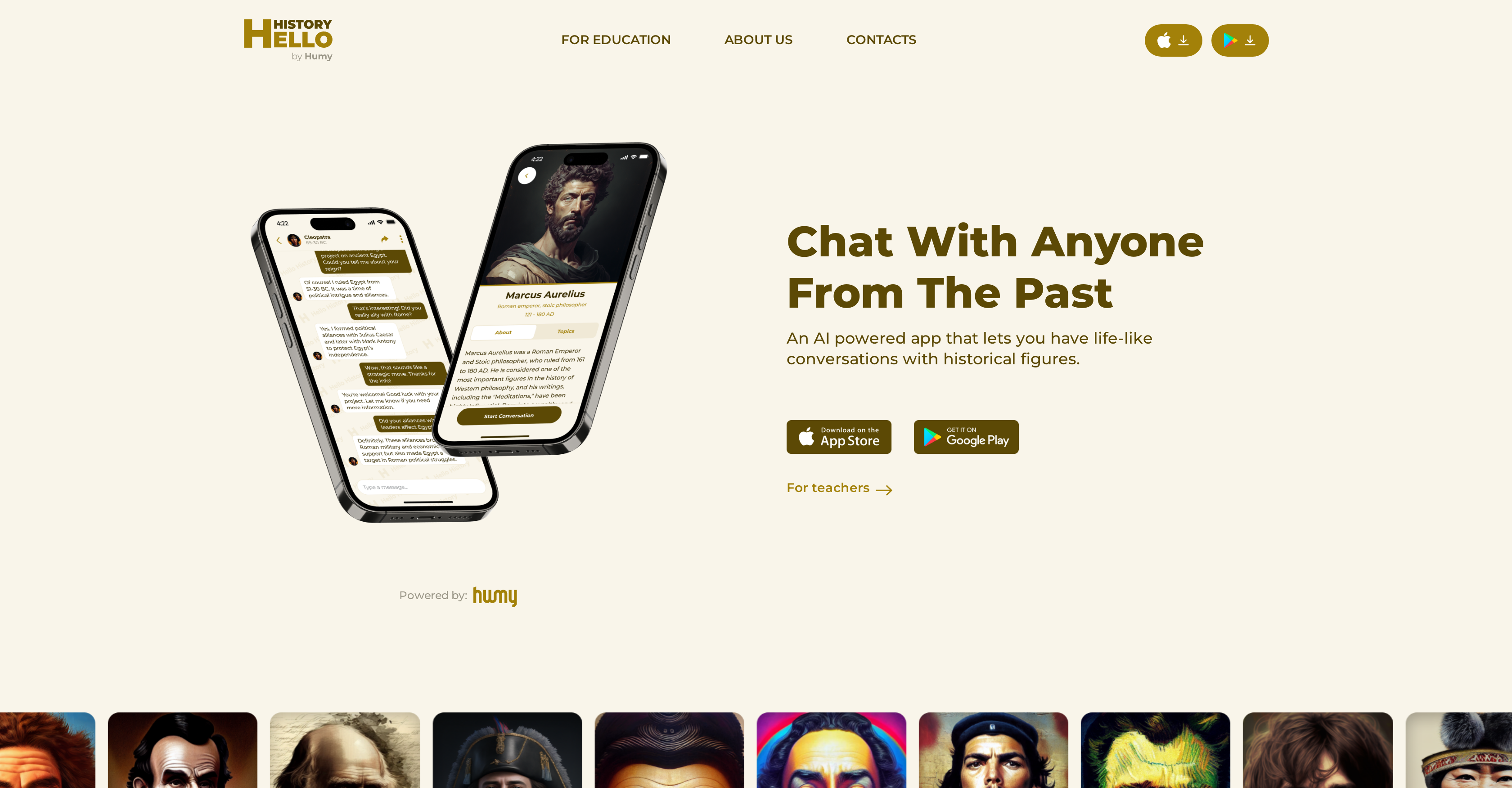 Hello History - Screenshot showing the interface and features of this AI tool