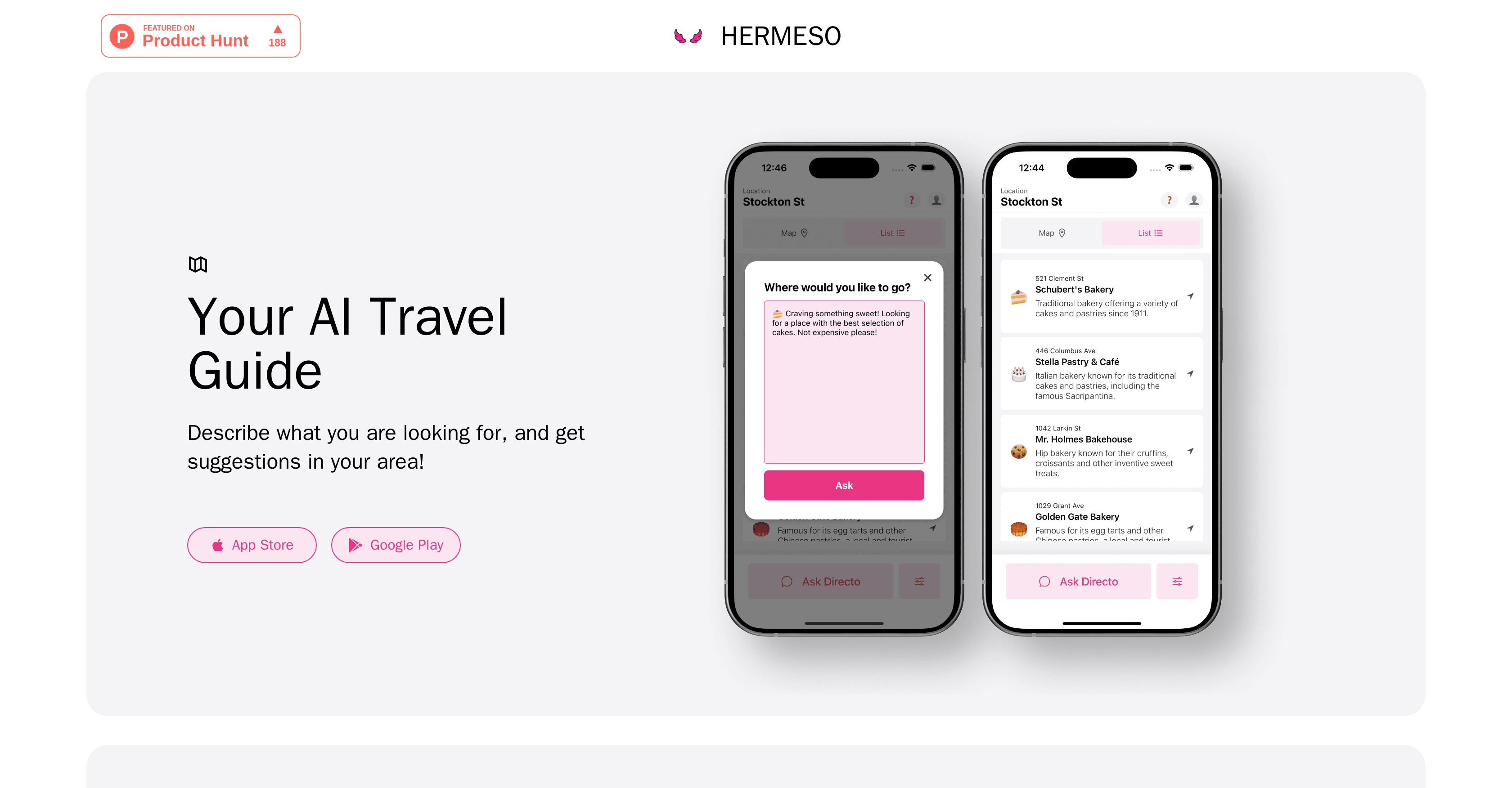 Hermeso - Screenshot showing the interface and features of this AI tool