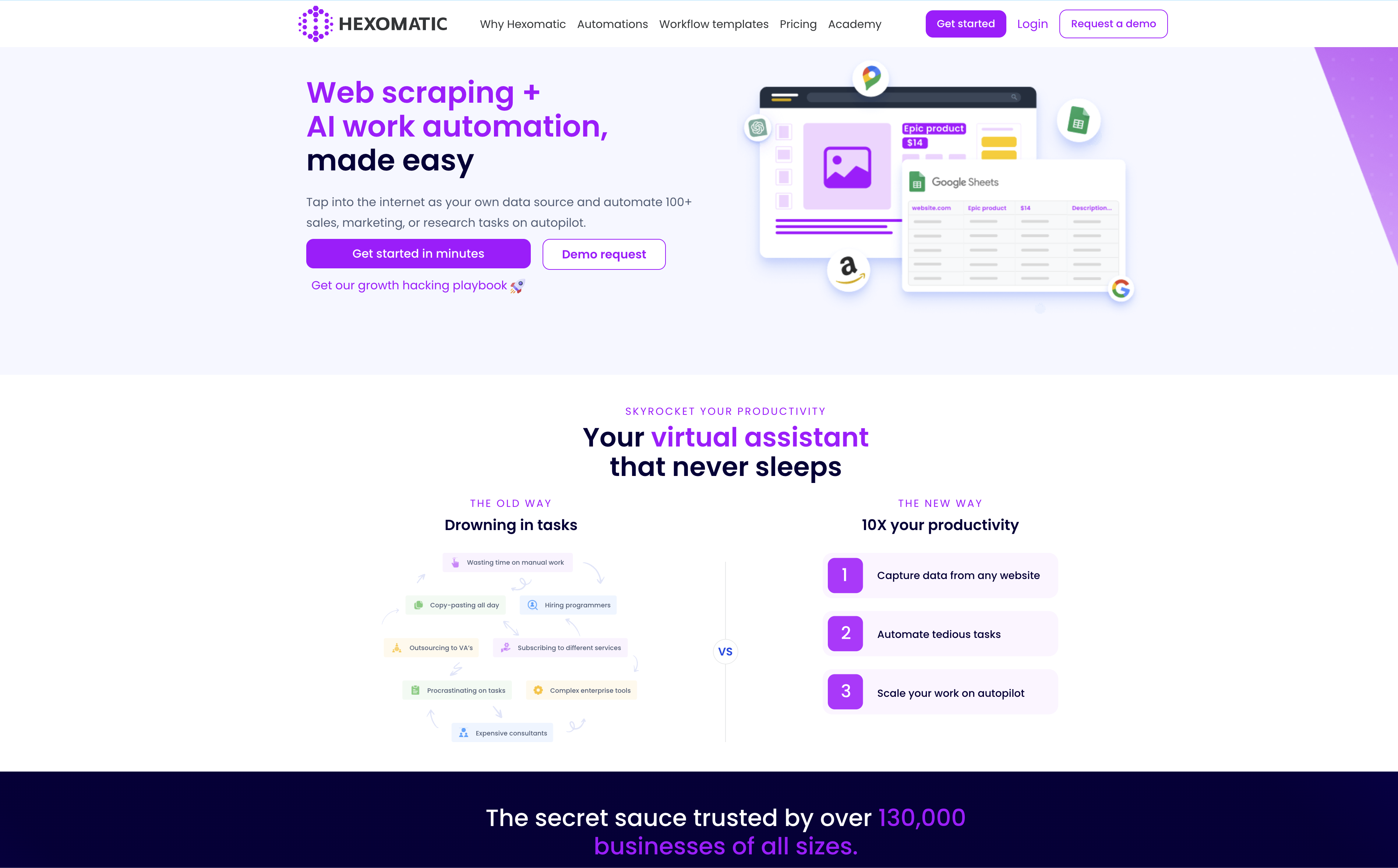 Hexomatic - Screenshot showing the interface and features of this AI tool