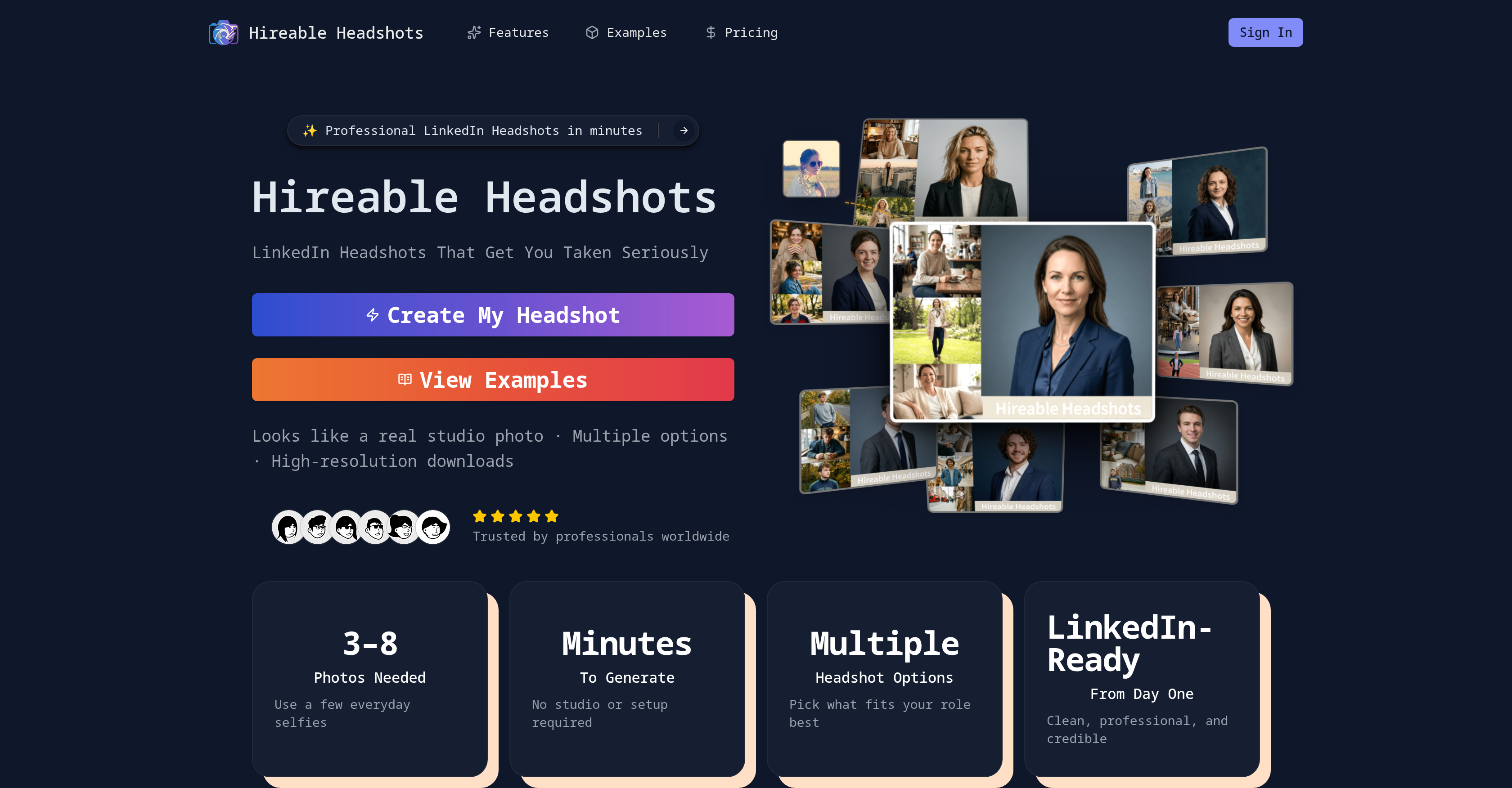 Hireable Headshots - Screenshot showing the interface and features of this AI tool