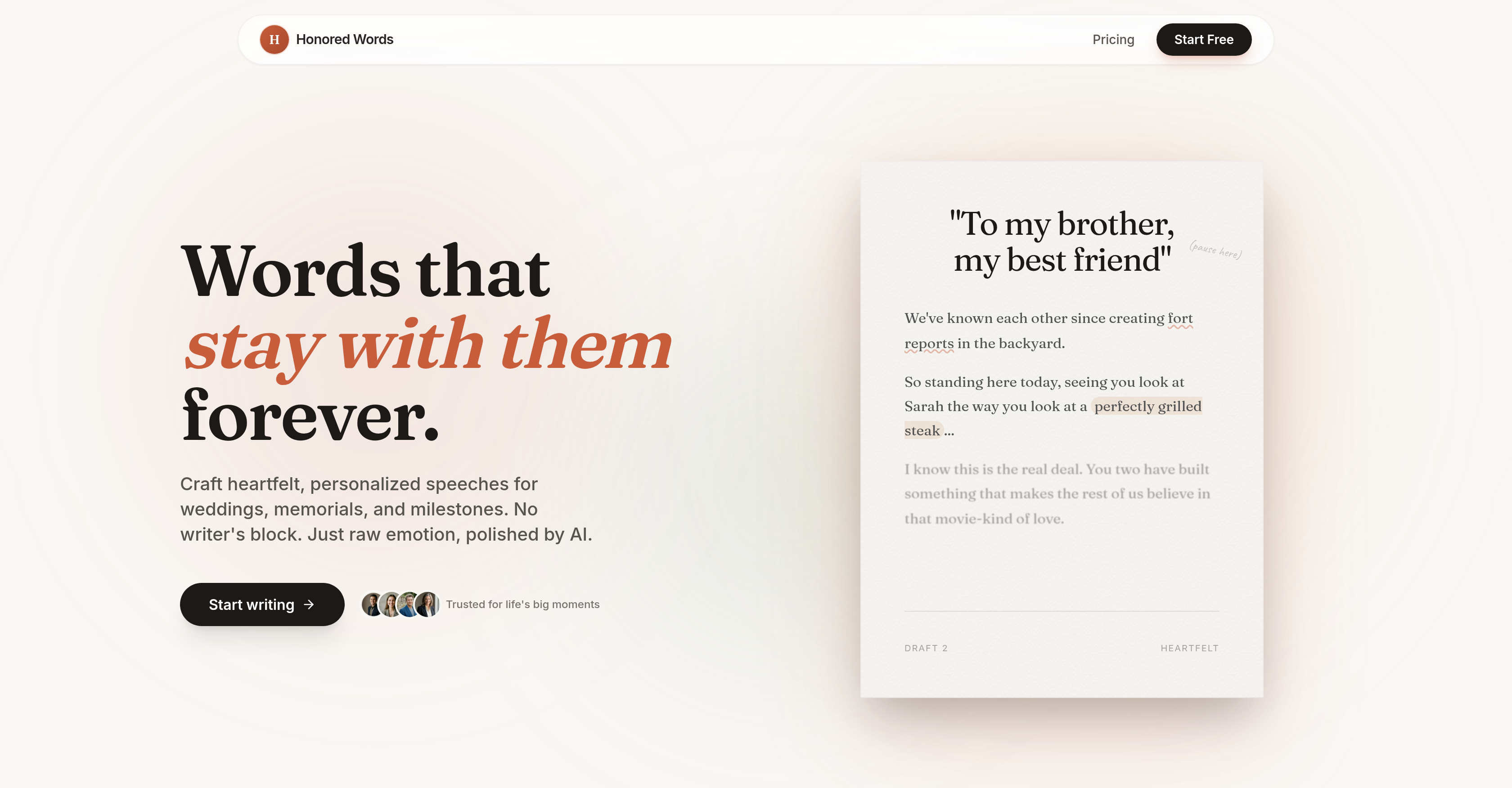 Honored Words - Screenshot showing the interface and features of this AI tool