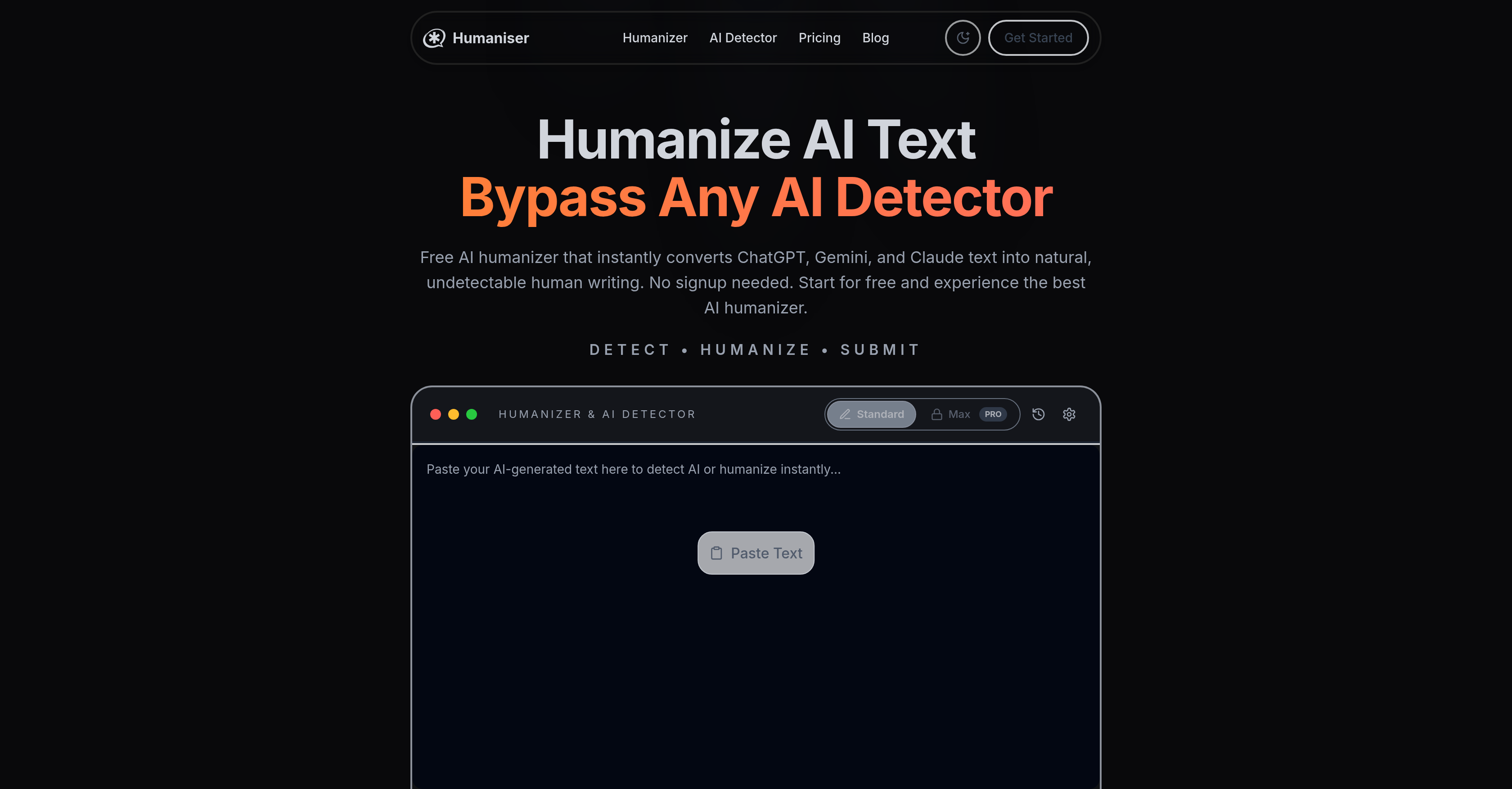 Humaniser - Screenshot showing the interface and features of this AI tool