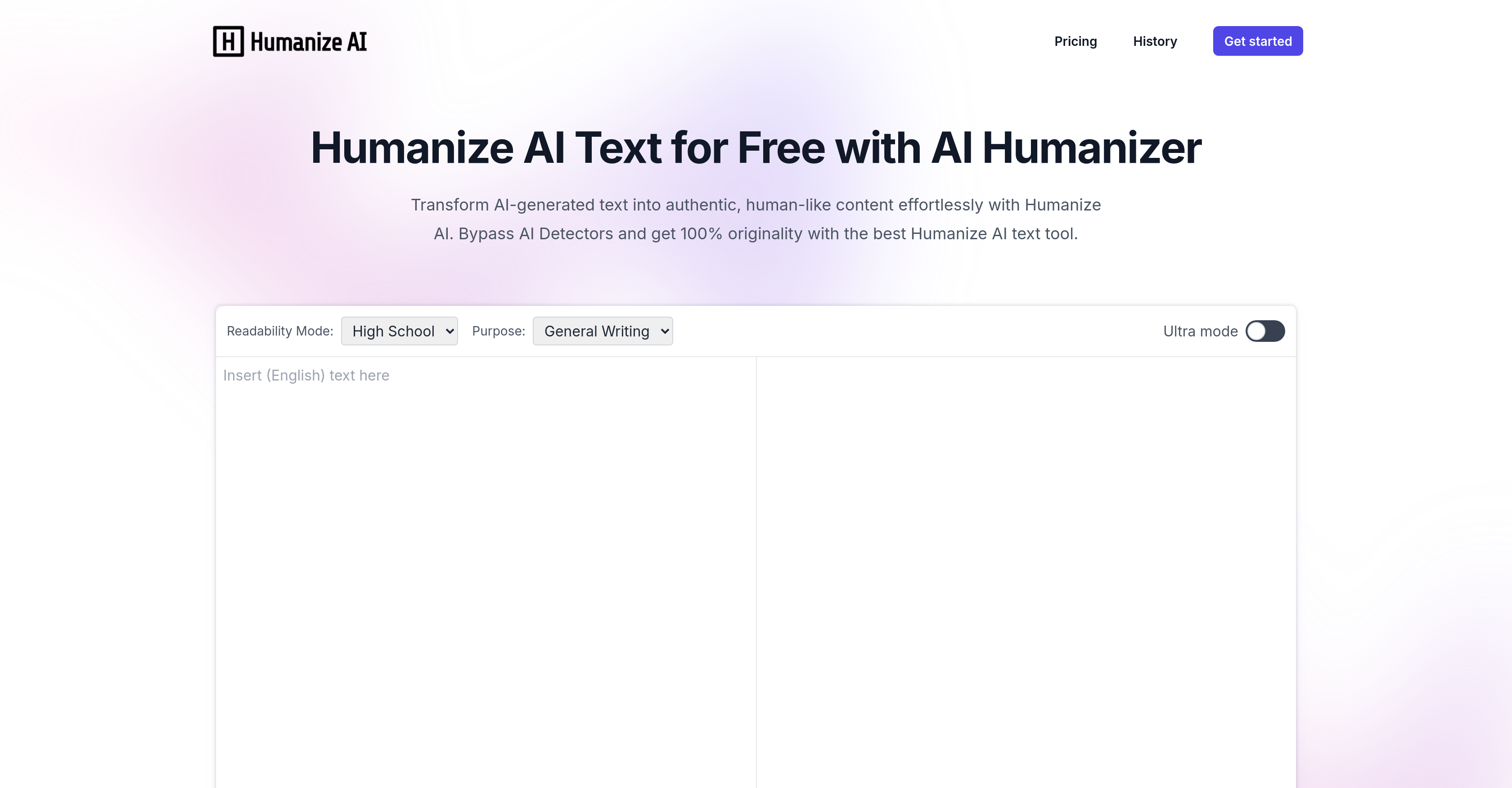 Humanize AI - Screenshot showing the interface and features of this AI tool