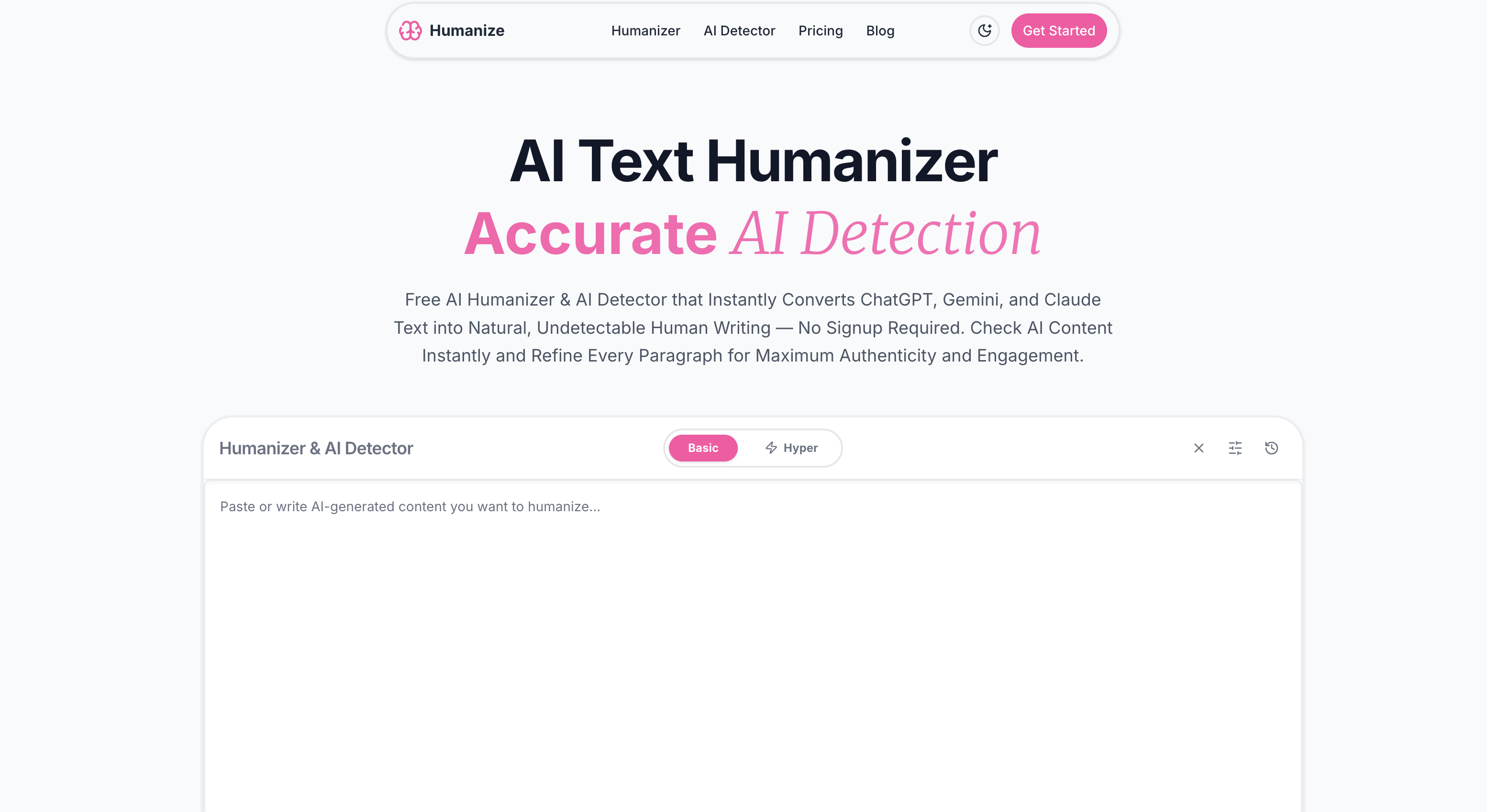 Humanize - Screenshot showing the interface and features of this AI tool