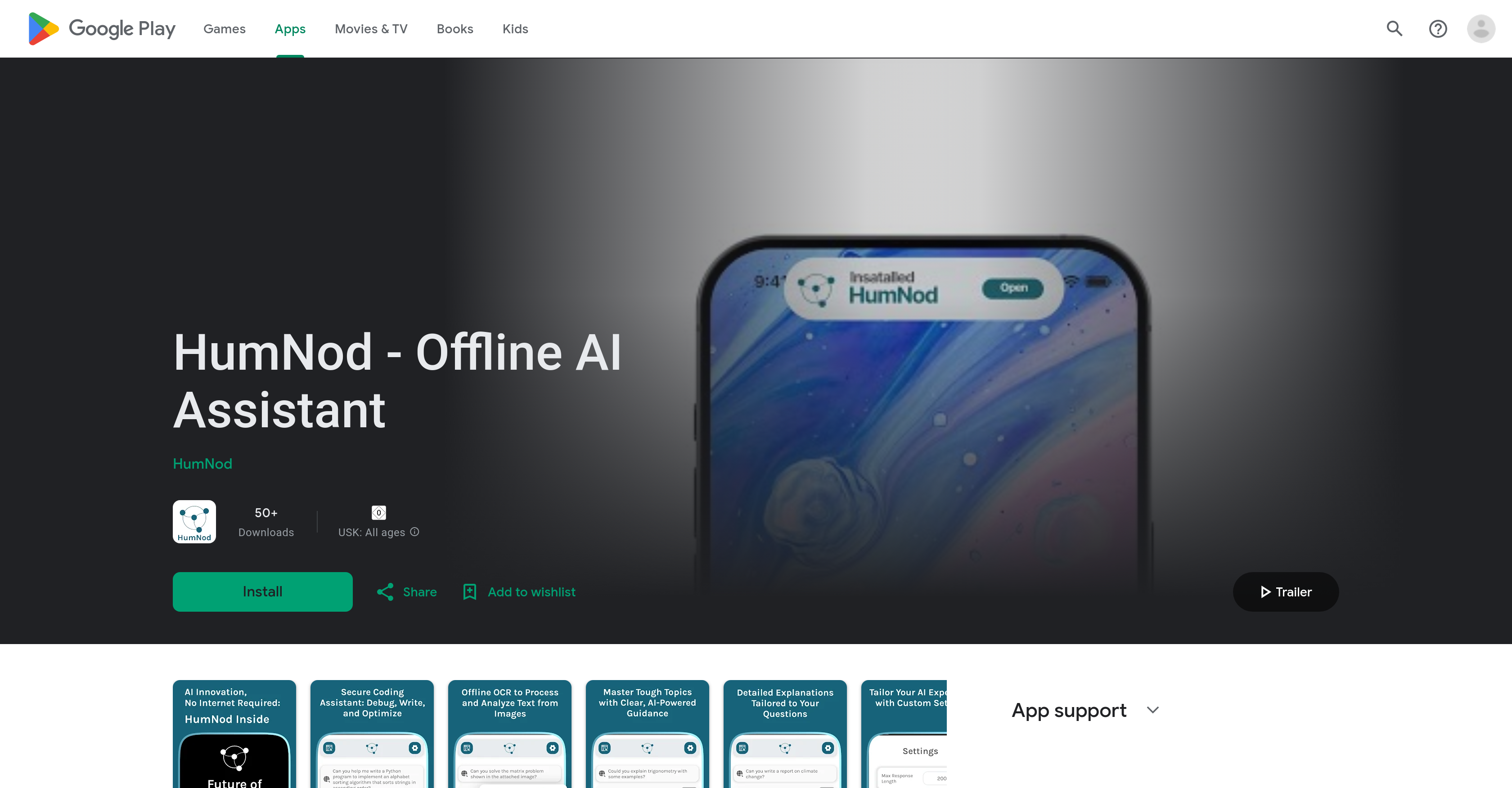 HumNod - Offline AI Assistant - Screenshot showing the interface and features of this AI tool