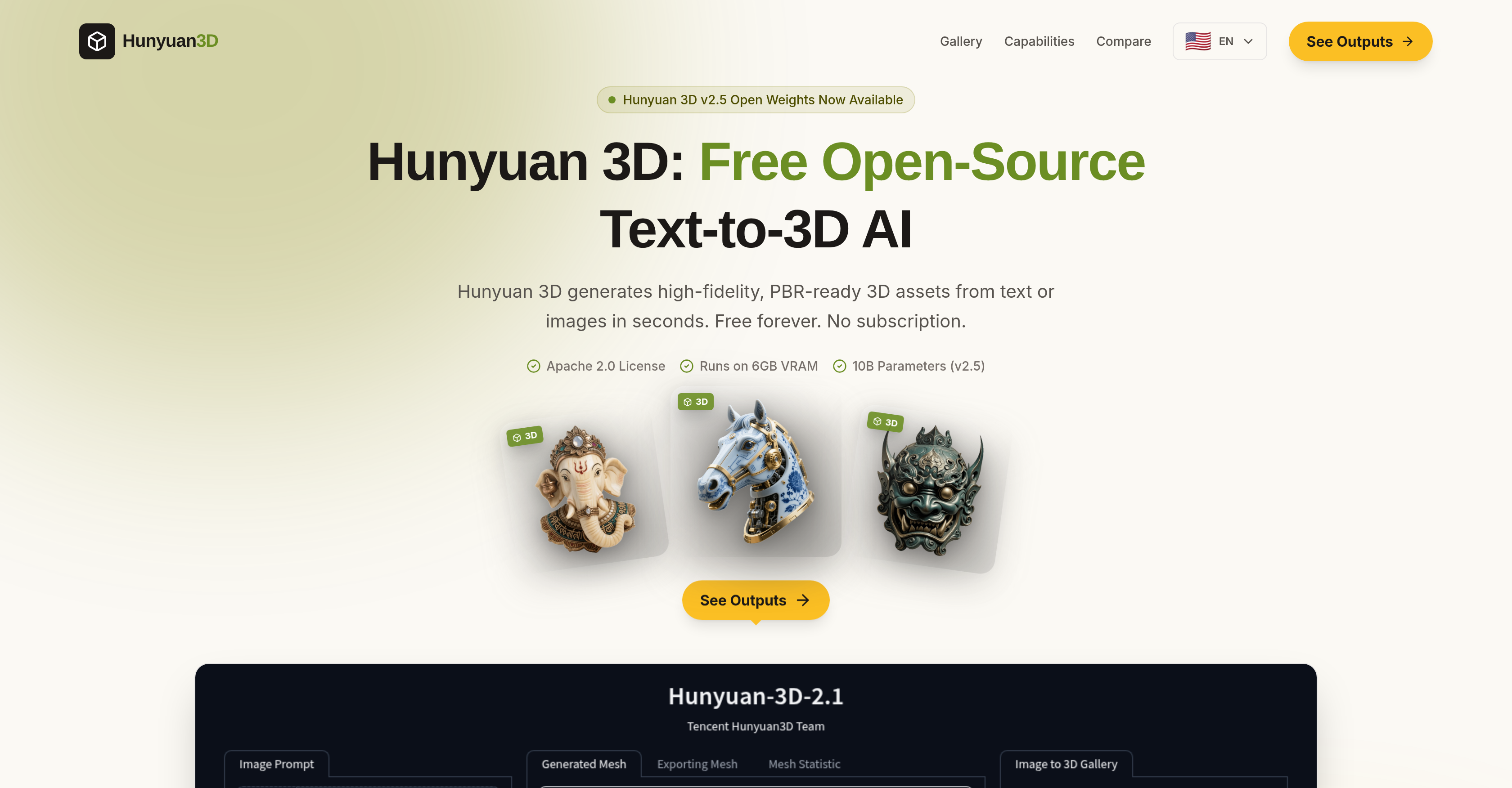 Hunyuan 3D - Screenshot showing the interface and features of this AI tool